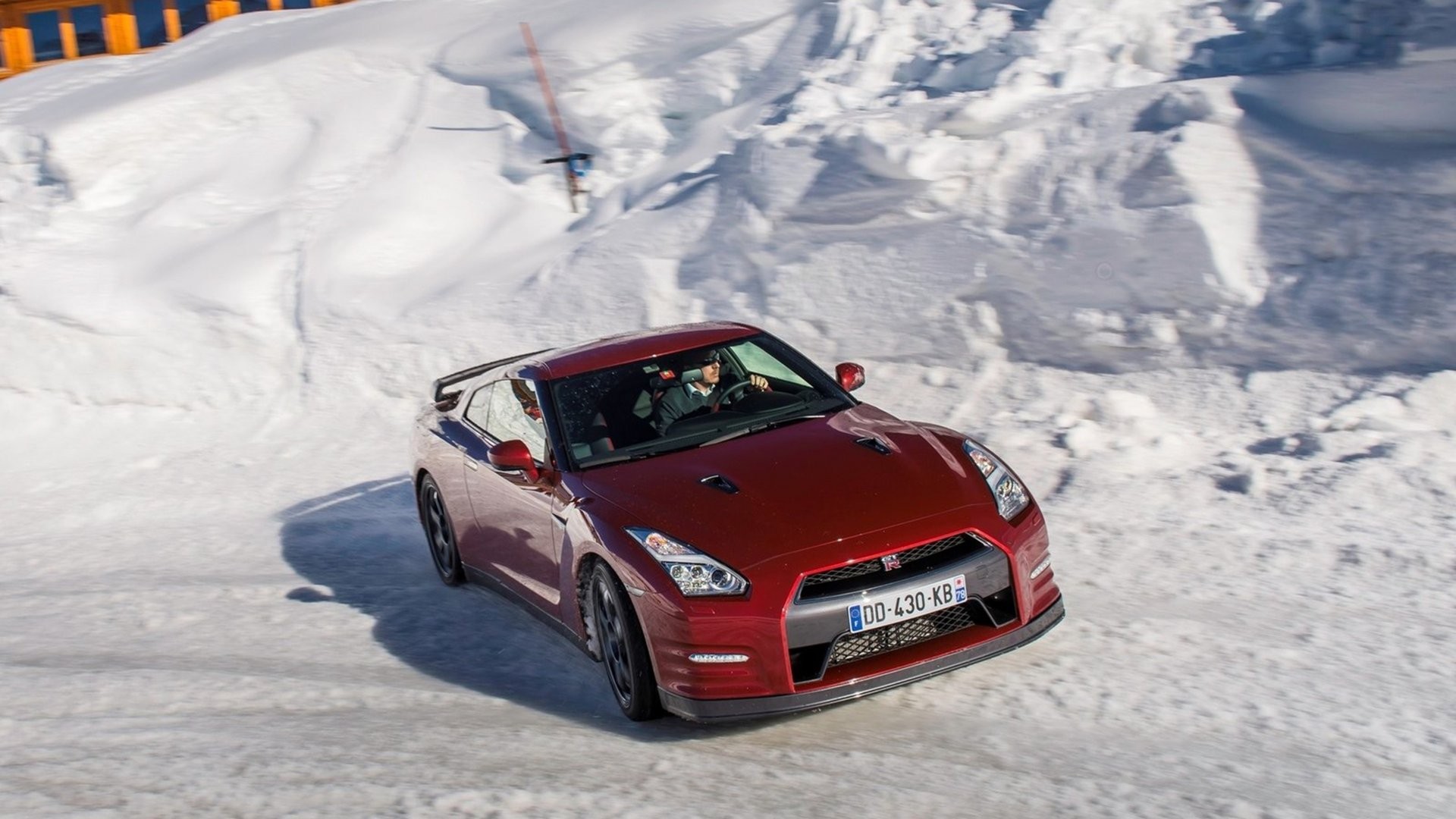 General 1920x1080 Nissan Nissan GT-R winter car vehicle red cars snow numbers