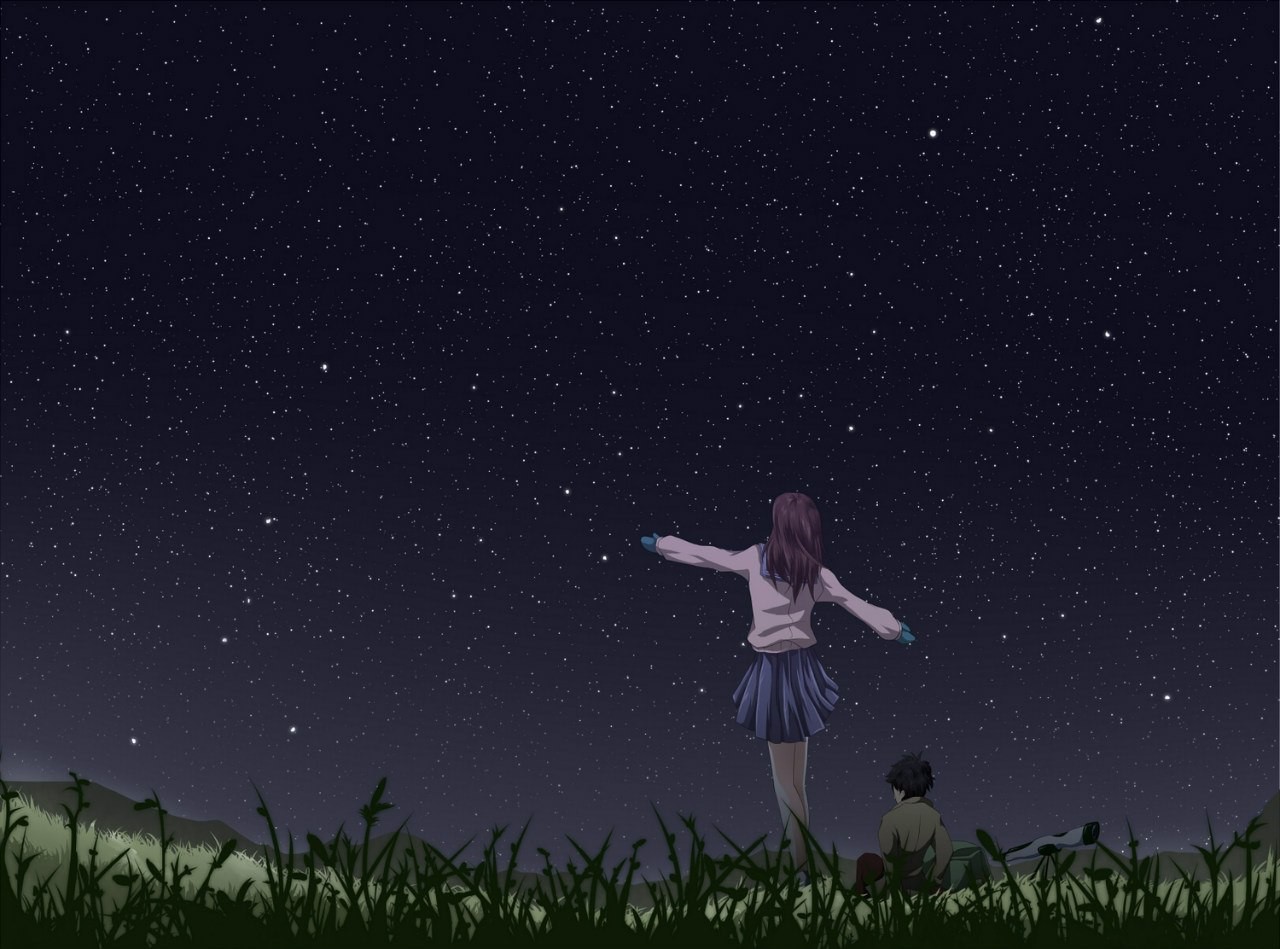 Anime 1280x949 manga anime girls anime sky night sky stars women outdoors standing outdoors