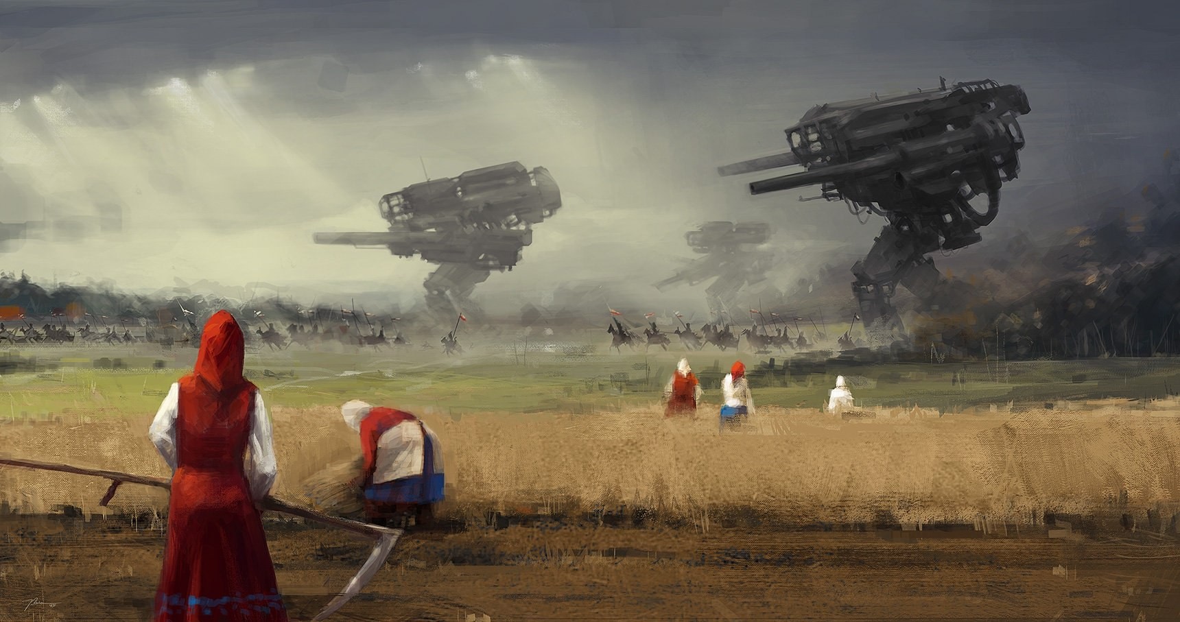General 1720x907 dystopian science fiction artwork scythe women mechs workers farmers sky futuristic field outdoors