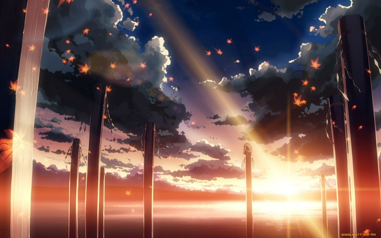 Anime 1280x800 anime artwork sky clouds sunlight Sun leaves