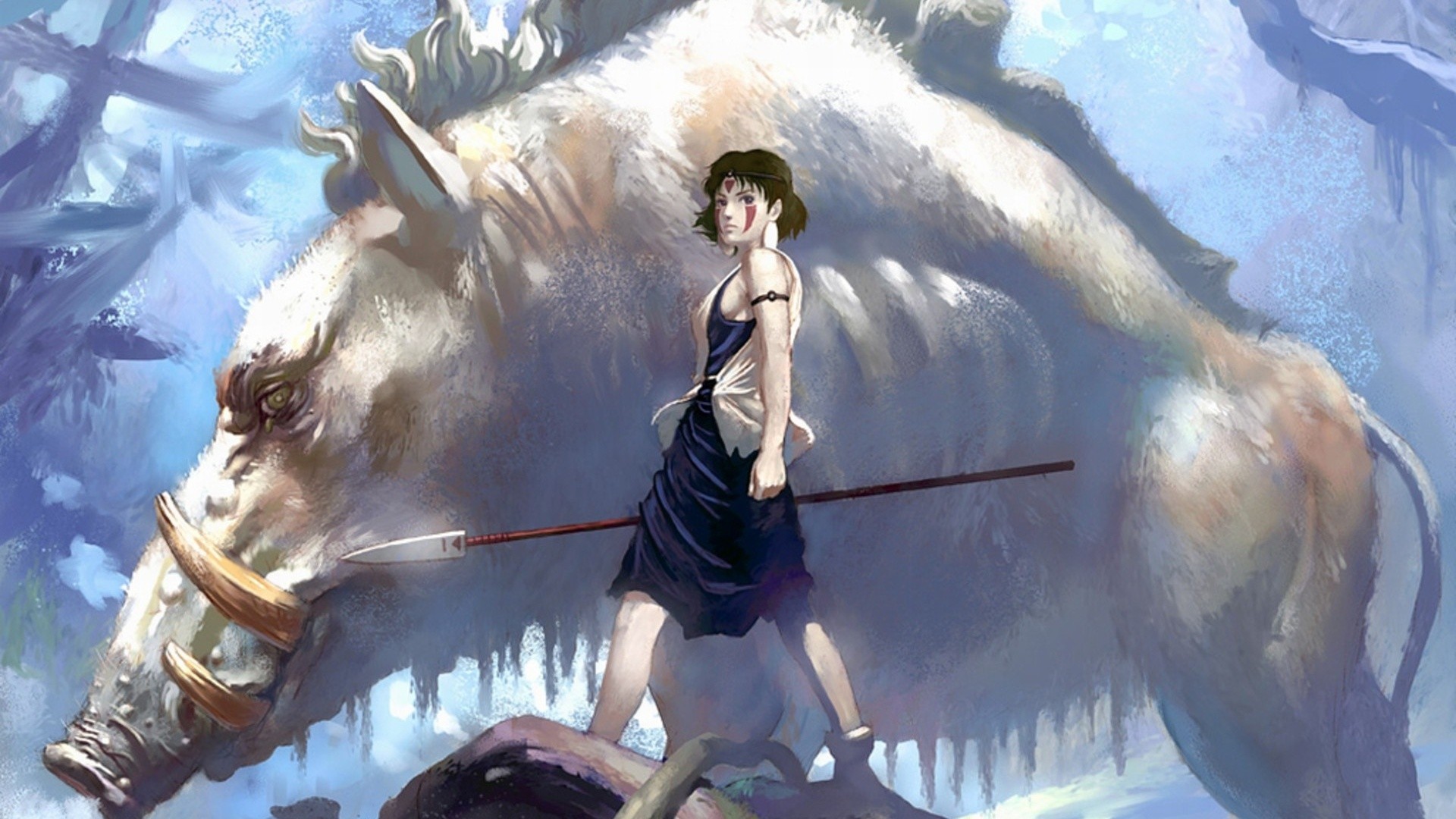 Anime 1920x1080 Studio Ghibli Princess Mononoke anime anime girls fantasy girl weapon spear fantasy art