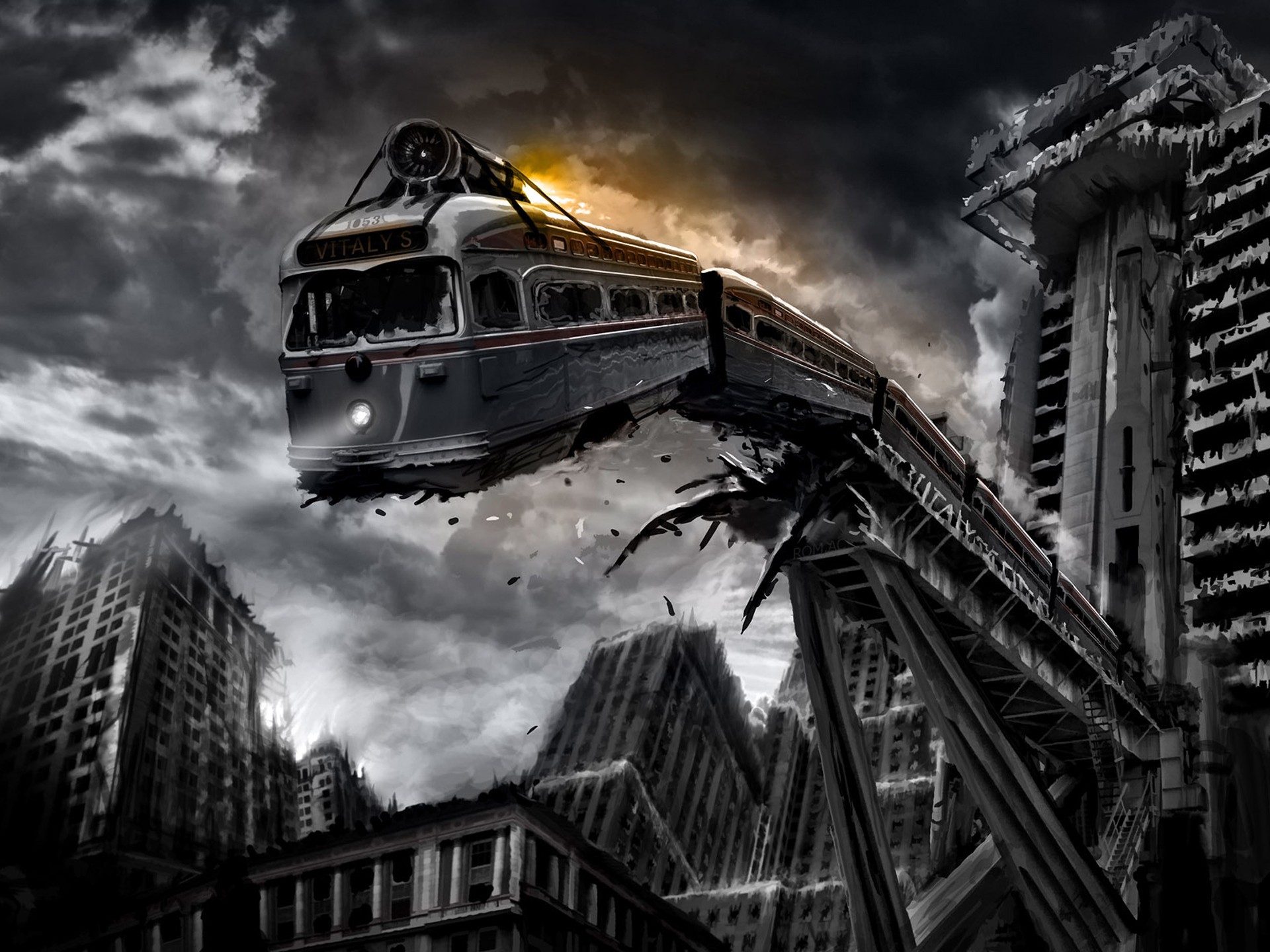 General 1920x1440 train vehicle apocalyptic artwork DeviantArt digital art