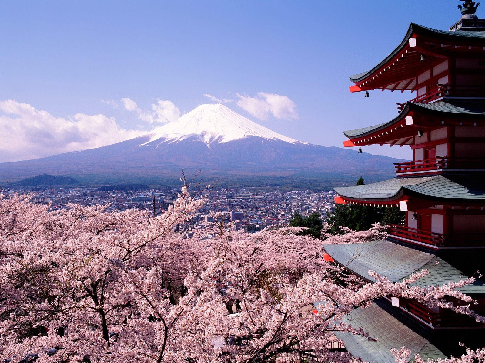 General 1600x1200 landscape Mount Fuji Asian architecture cherry blossom trees Japan Hirosaki Castle Asia building