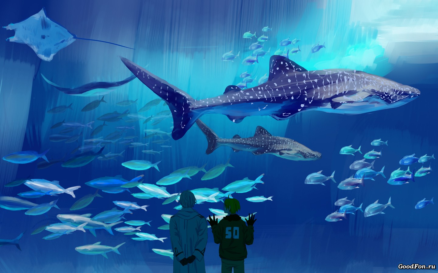 General 1440x900 CGI artwork anime cyan blue fish animals