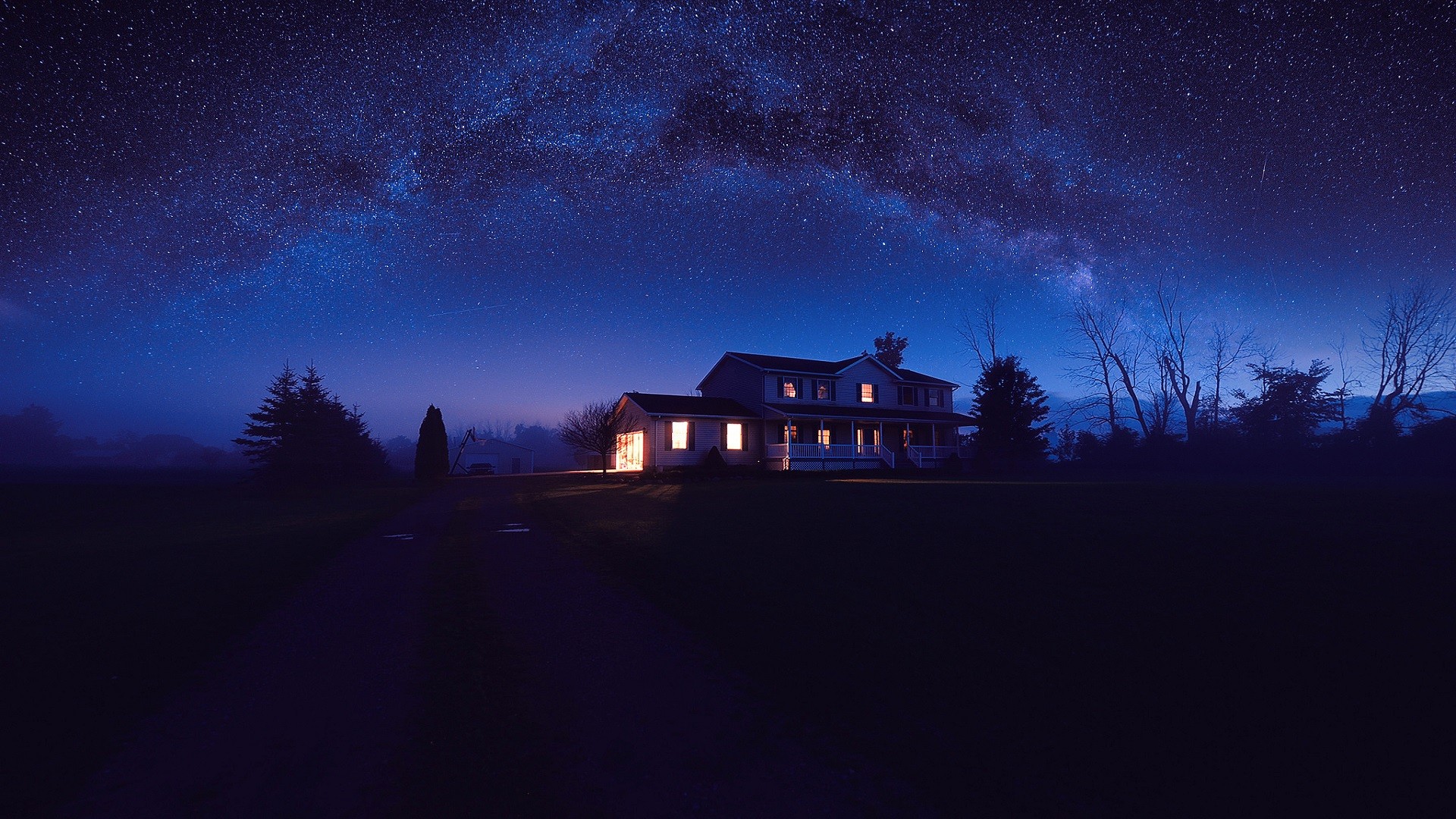 General 1920x1080 starry night house outdoors night night sky sky dirt road lights Linux low light