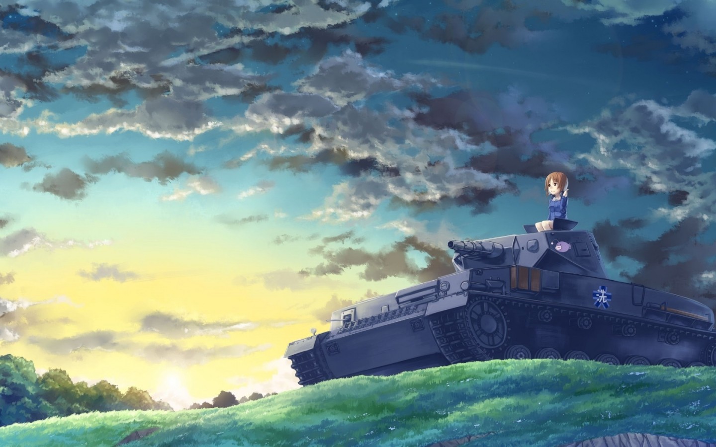 Anime 1440x900 Girls und Panzer Nishizumi Miho Panzer IV anime girls anime vehicle military vehicle sky clouds sunlight tank