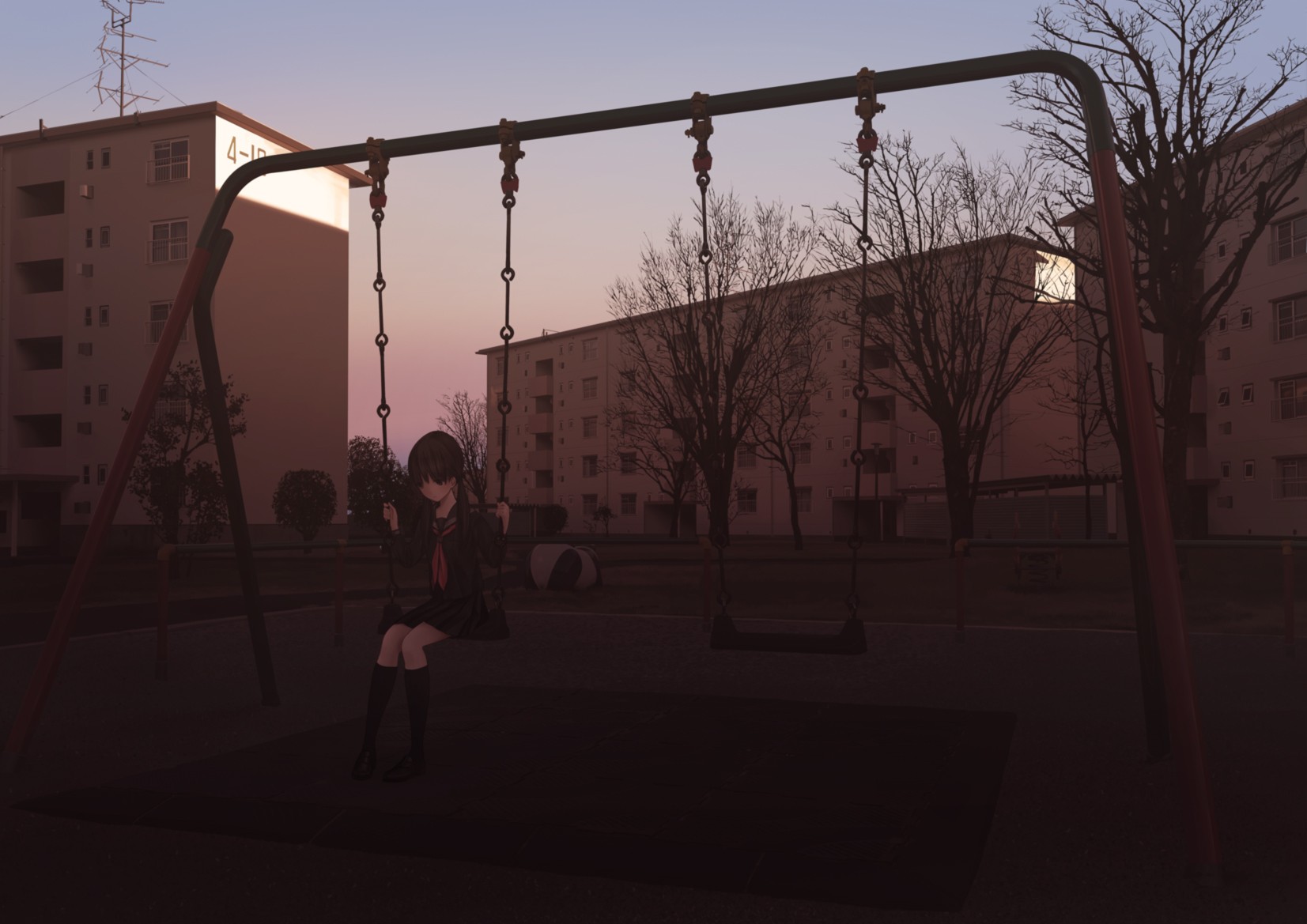 Anime 1653x1169 anime girls playground alone school uniform anime swings urban women women outdoors