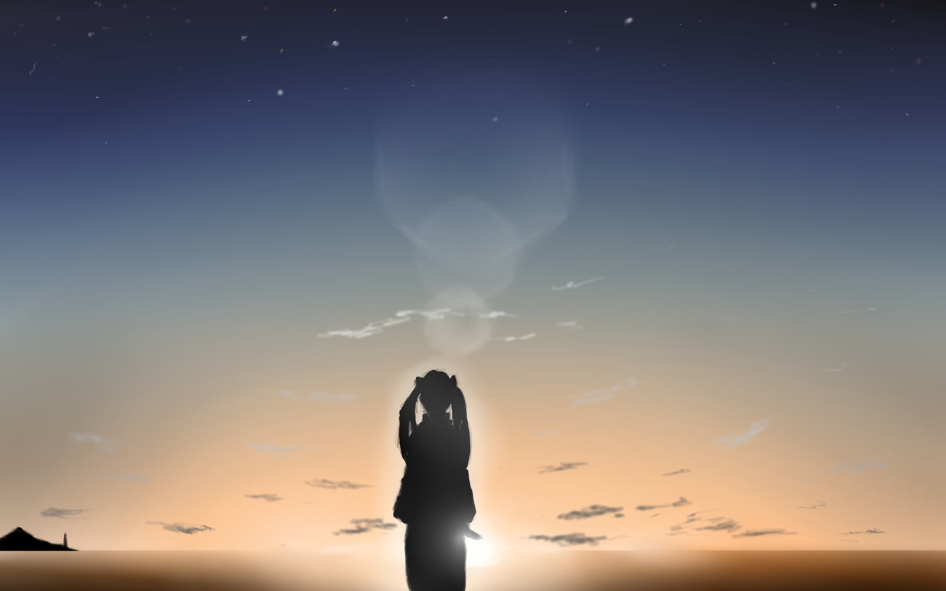 Anime 1920x1200 anime anime girls sky alone standing silhouette sunlight