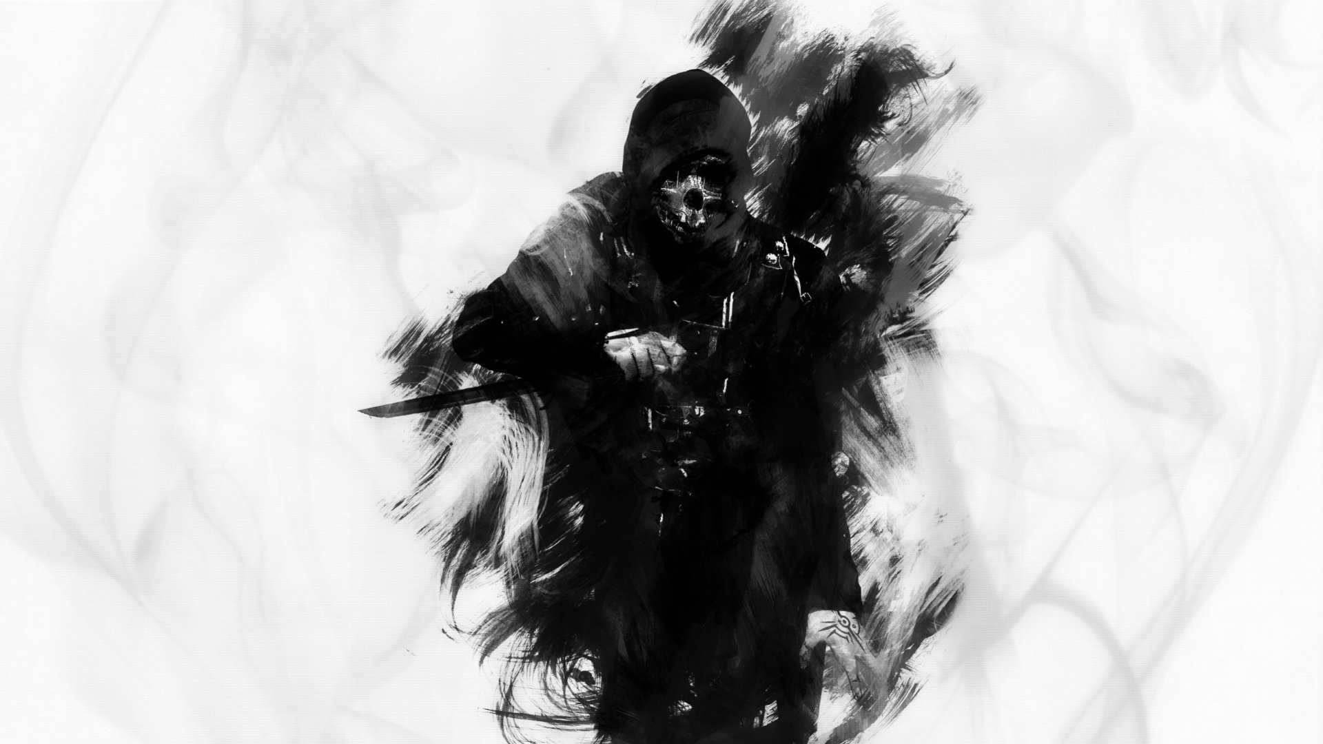 General 1920x1080 video games Dishonored monochrome video game art simple background white background