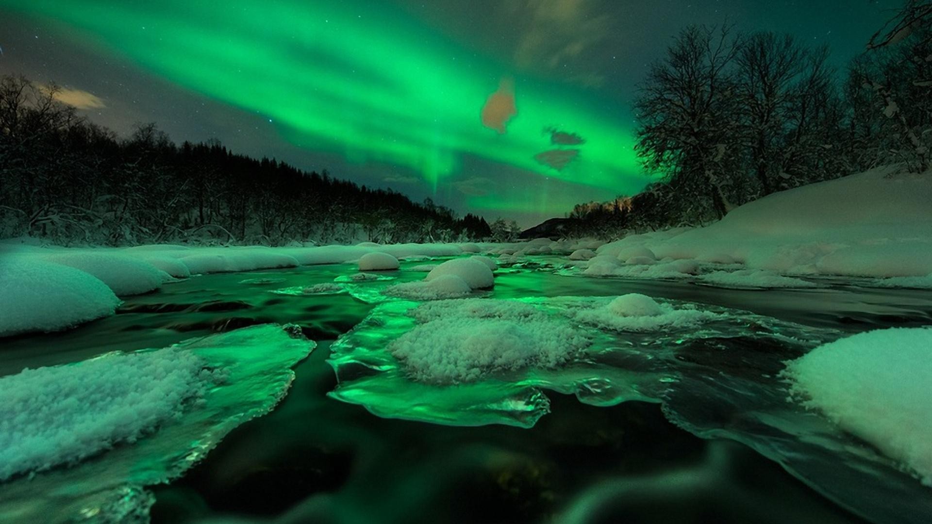General 1920x1080 aurorae sky nature river Norway nordic landscapes