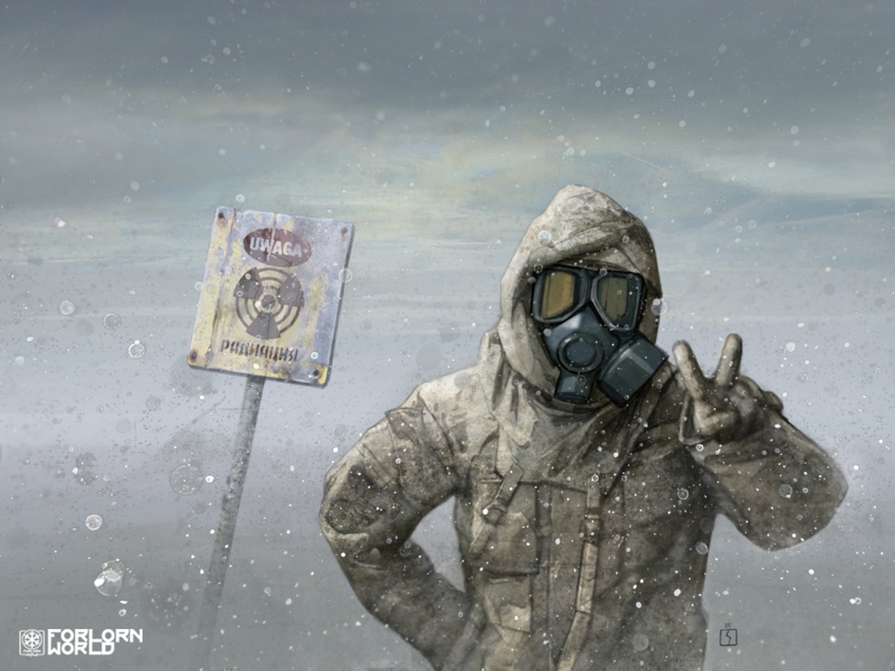 General 1280x960 gas masks peace sign radioactive humor apocalyptic Polish symbols winter frontal view
