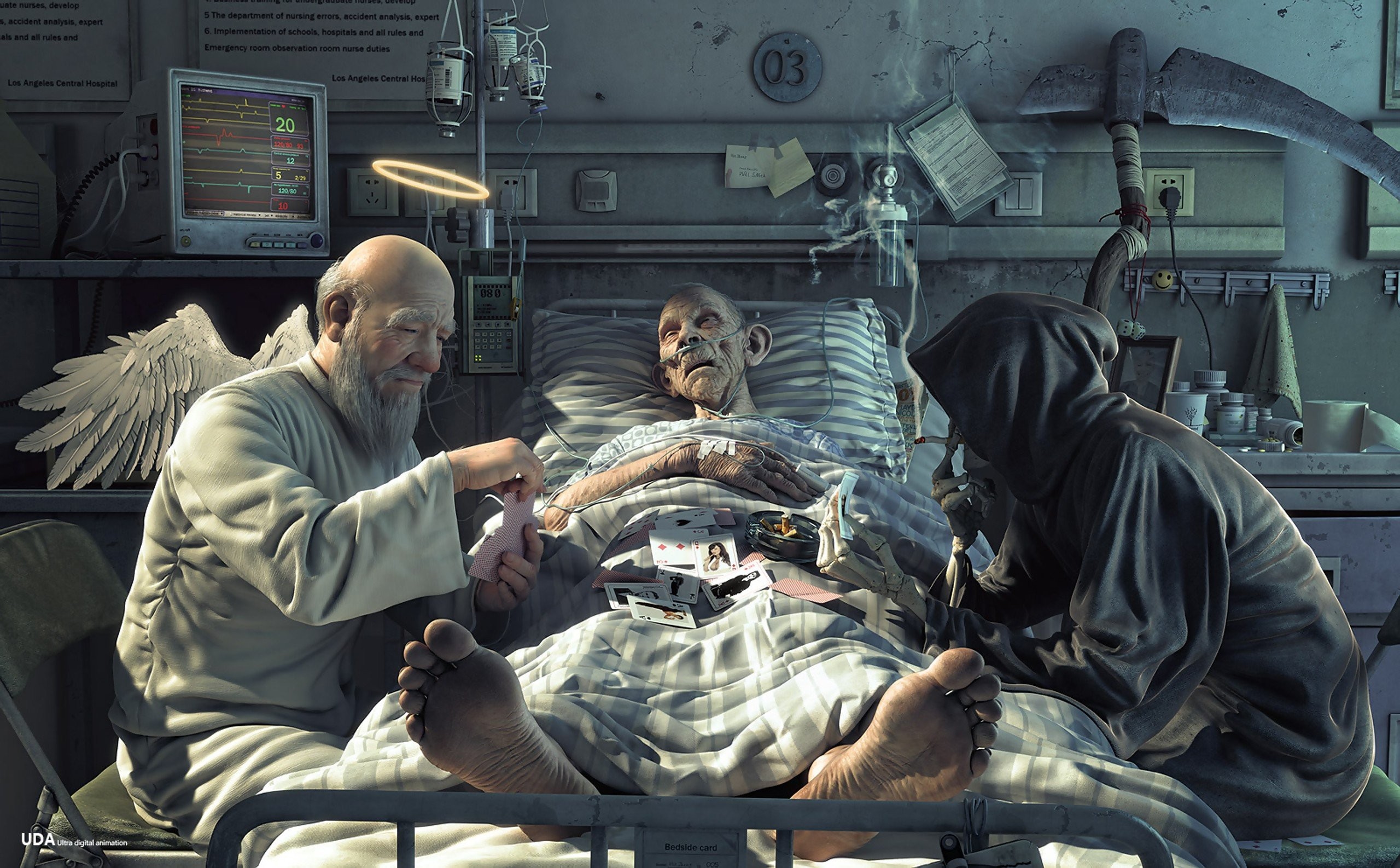 General 2560x1587 medicine hospital death Grim Reaper digital art angel dark humor fantasy art playing cards