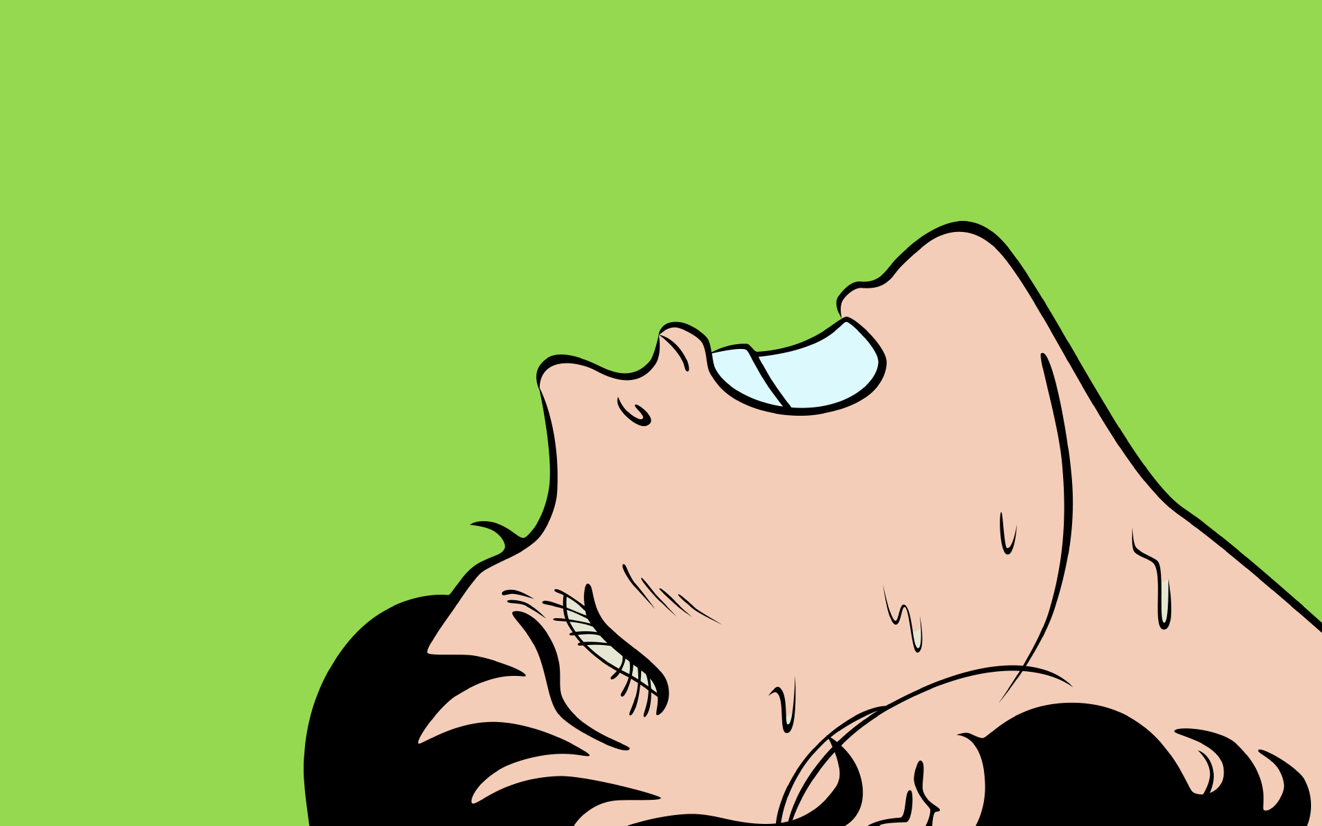 General 1920x1200 comics sweat women green background simple background face closed eyes closeup black hair