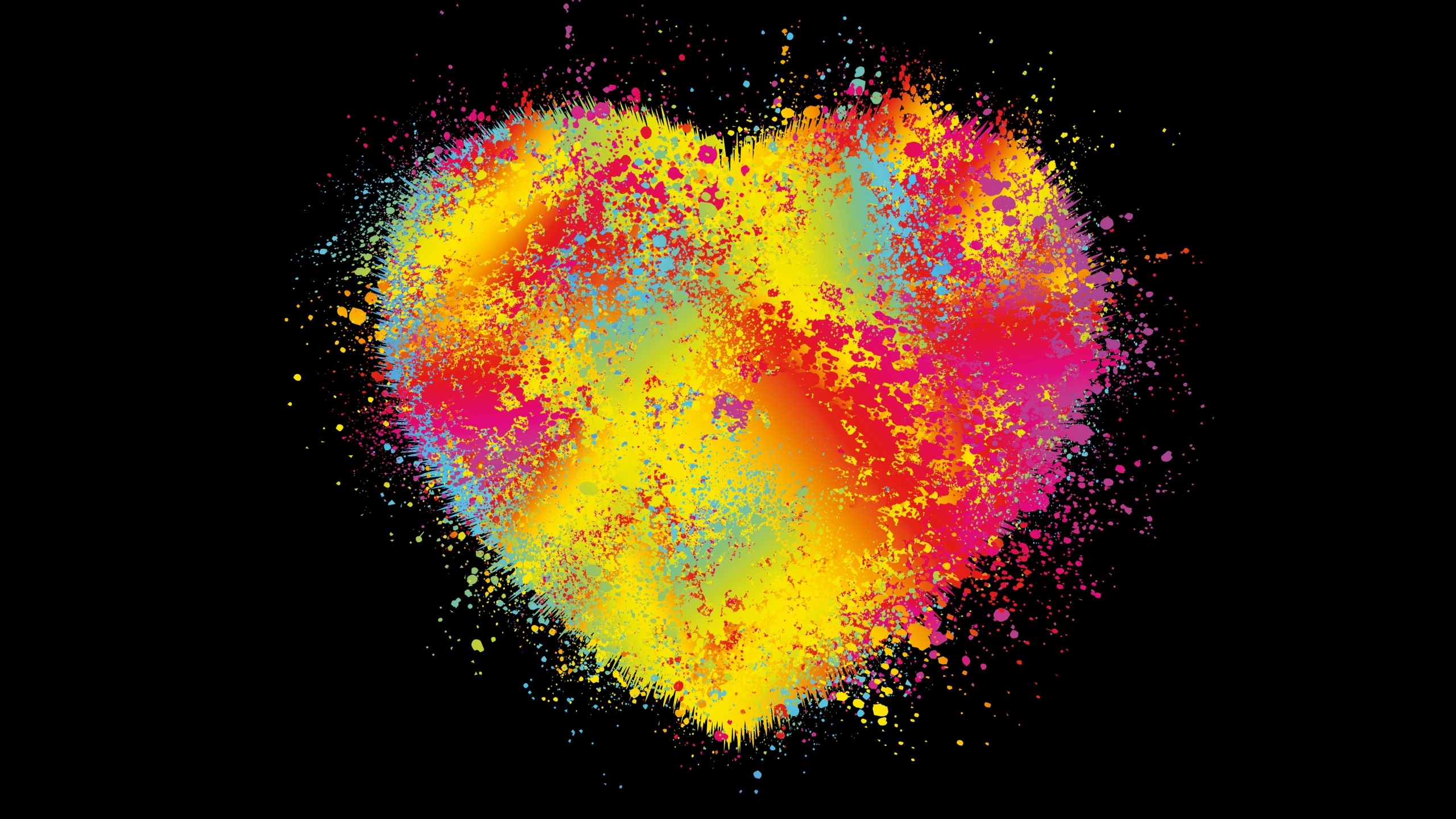 General 2560x1440 digital art black background minimalism colorful paint splatter dots heart (design) artwork