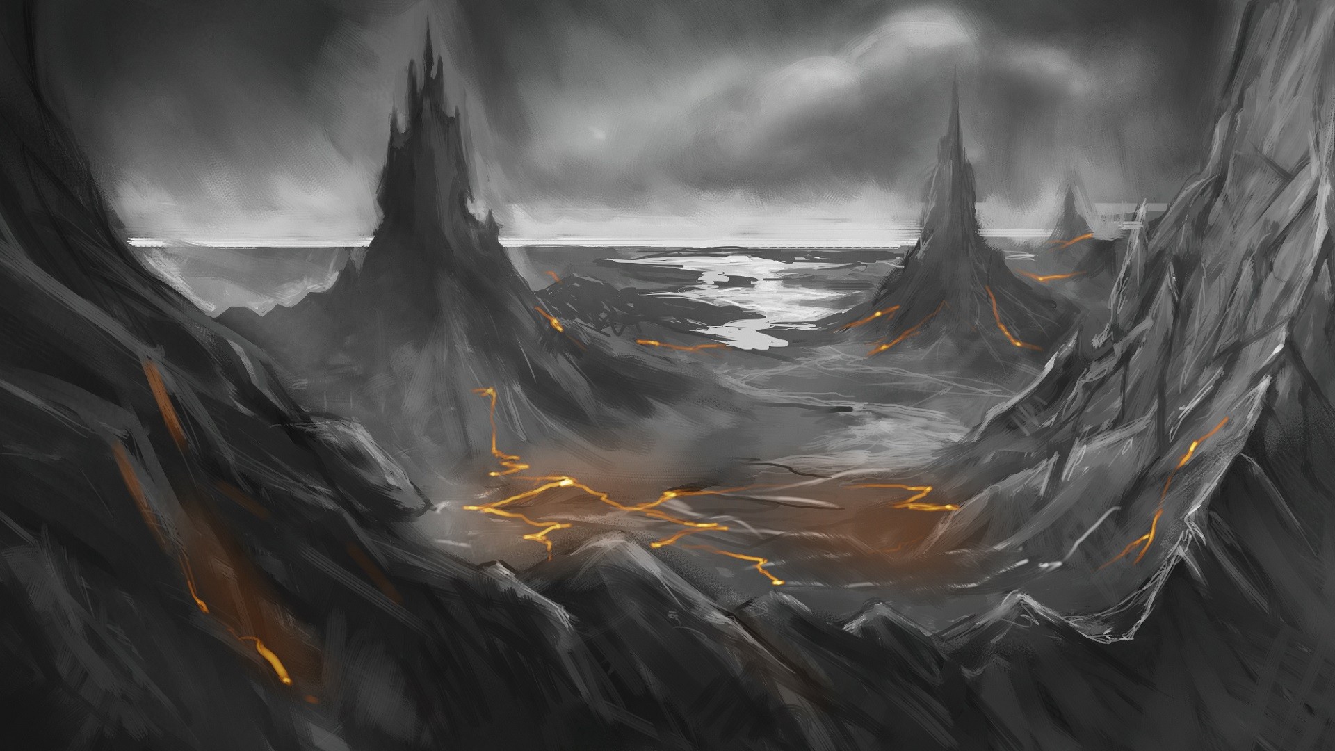 General 1920x1080 artwork fantasy art lava landscape