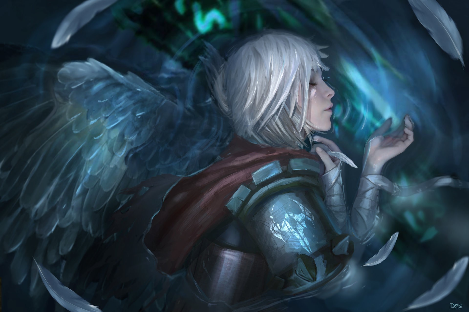 General 1920x1280 fantasy art angel Riven (League of Legends) PC gaming women wings video game girls video game characters closed eyes white hair fantasy girl