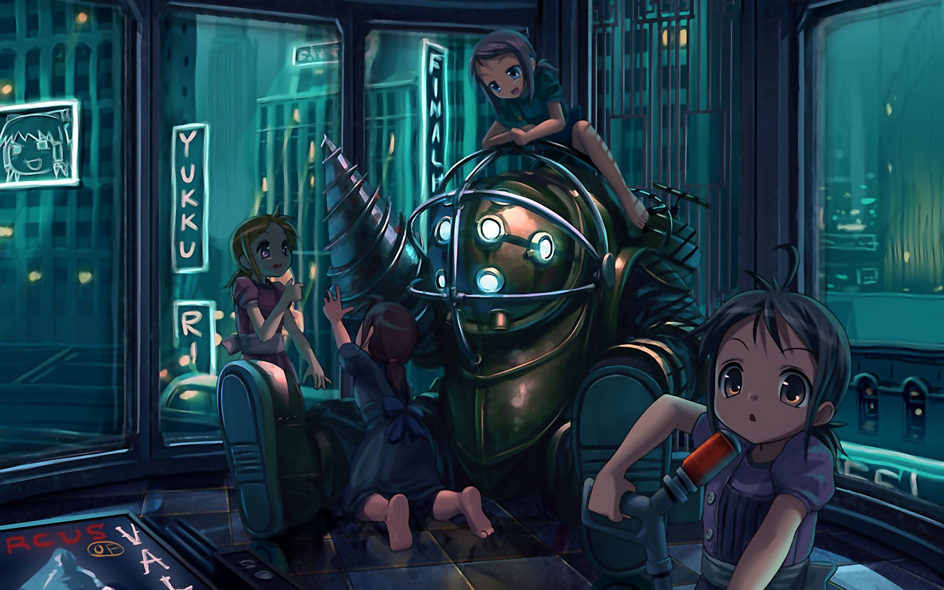 Anime 1920x1200 video games BioShock Big Daddy Little Sister anime video game girls video game art PC gaming