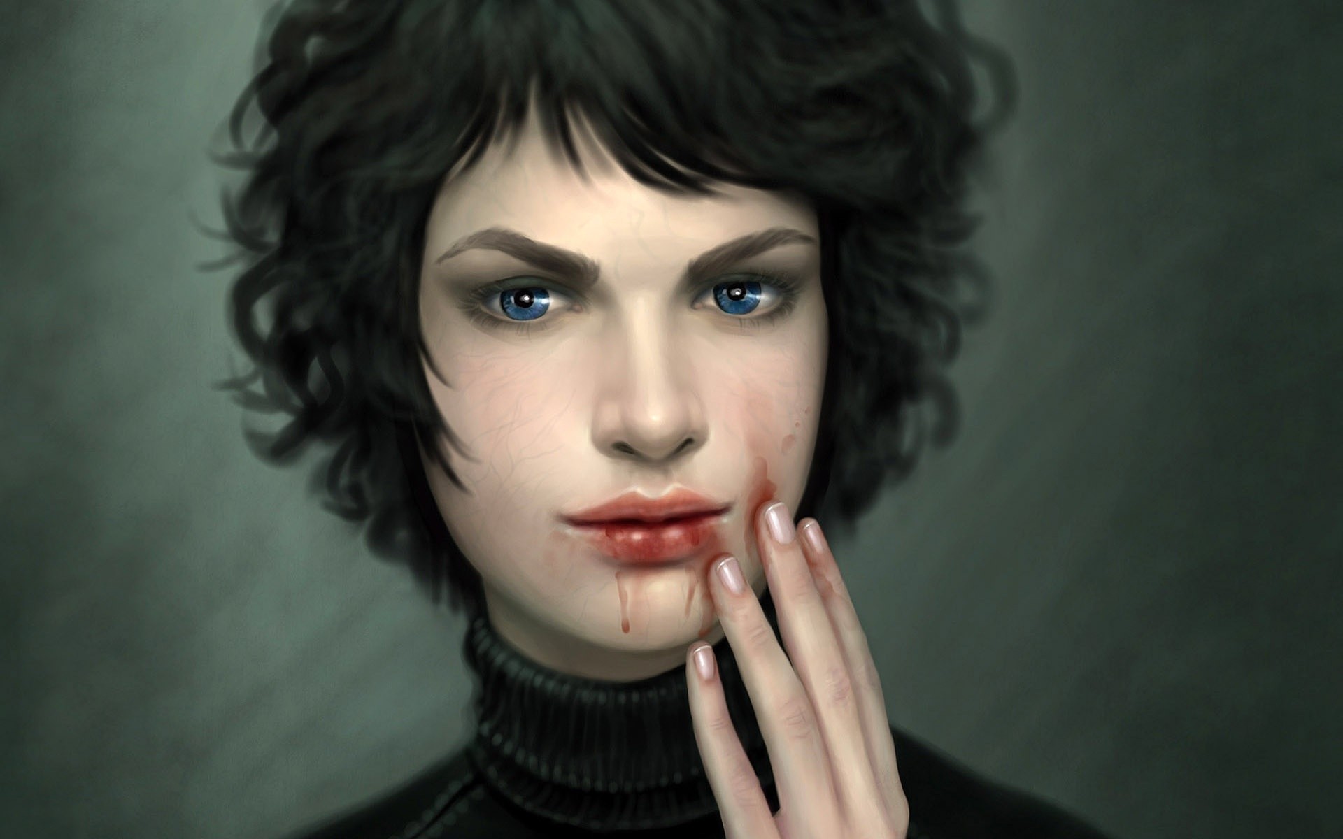 General 1920x1200 blood women artwork vampires black hair digital art face CGI