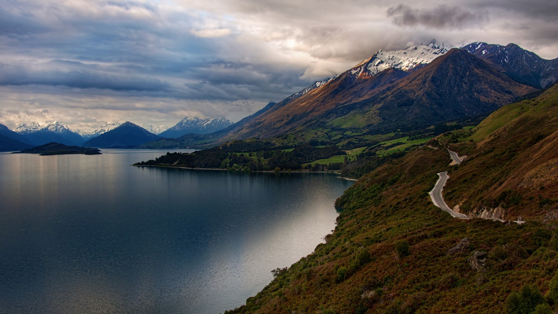 General 1920x1080 landscape nature mountains water road clouds New Zealand snowy peak