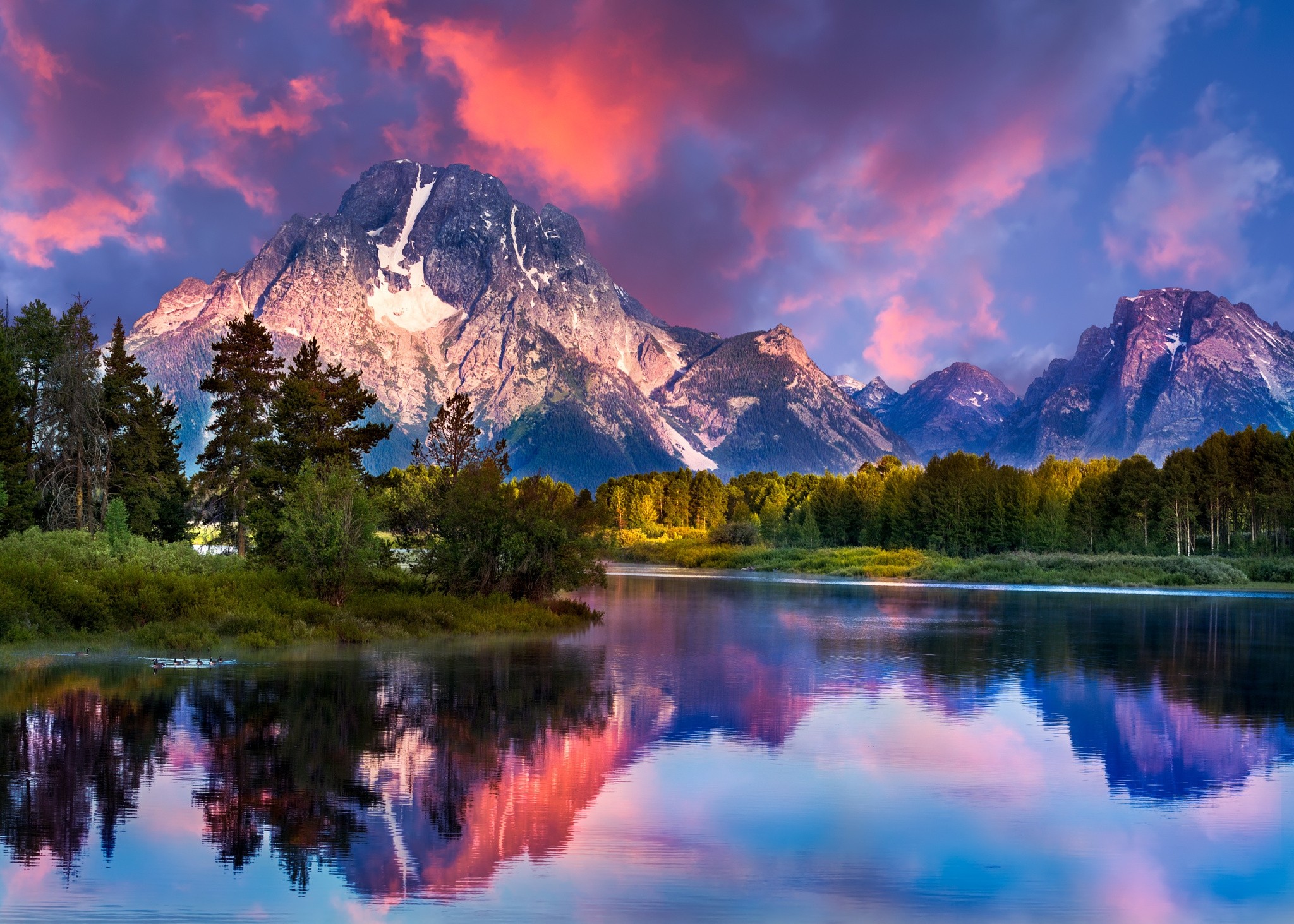 General 2048x1463 nature landscape mountains river forest grass snowy peak sky clouds reflection Grand Teton National Park Wyoming water USA