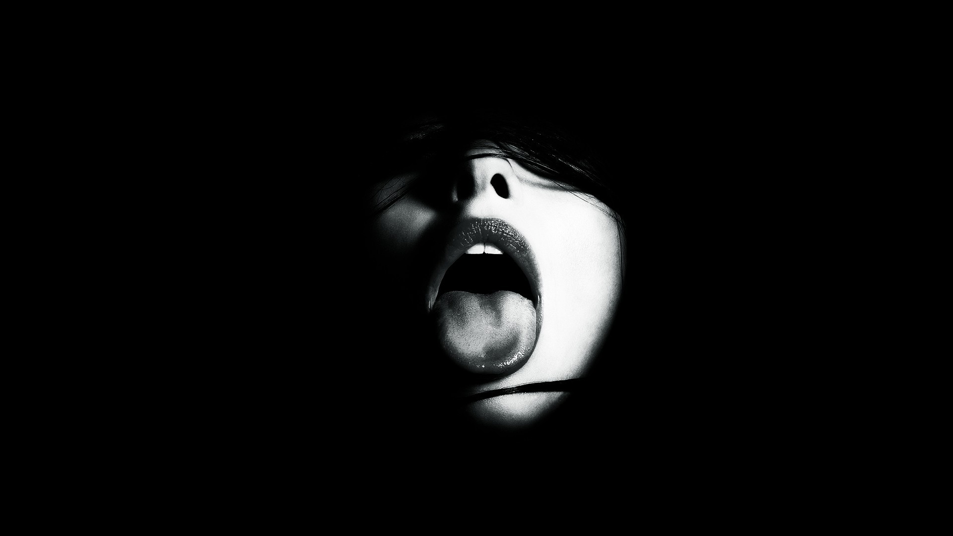 General 1920x1080 open mouth suggestive women tongues model minimalism simple background black background hair in face tongue out