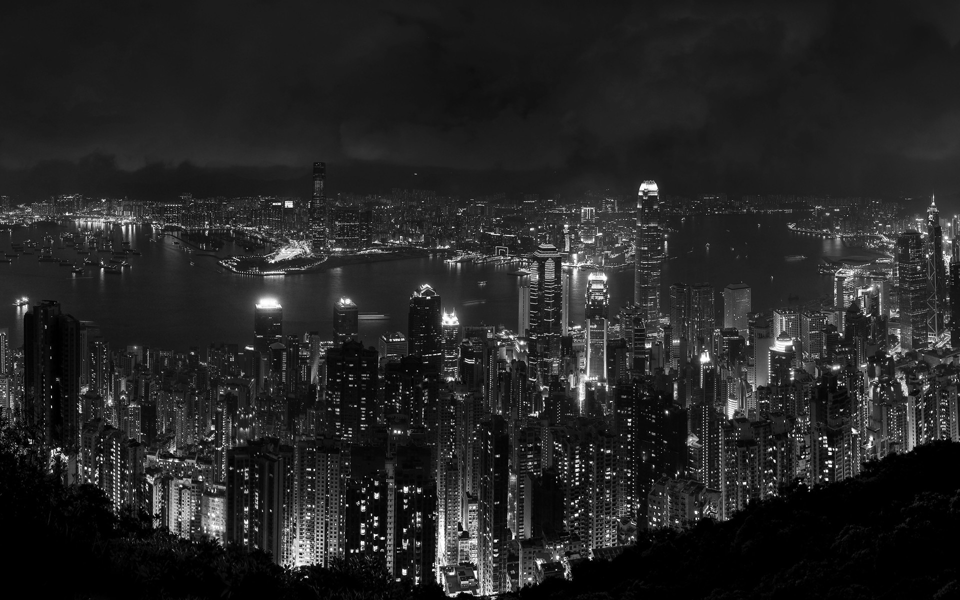 General 1920x1200 cityscape dark monochrome lights night Hong Kong China Asia city lights
