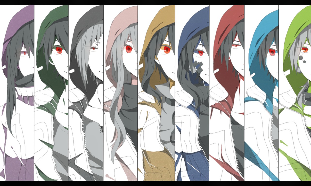 Anime 1282x768 Kagerou Project anime girls collage anime red eyes