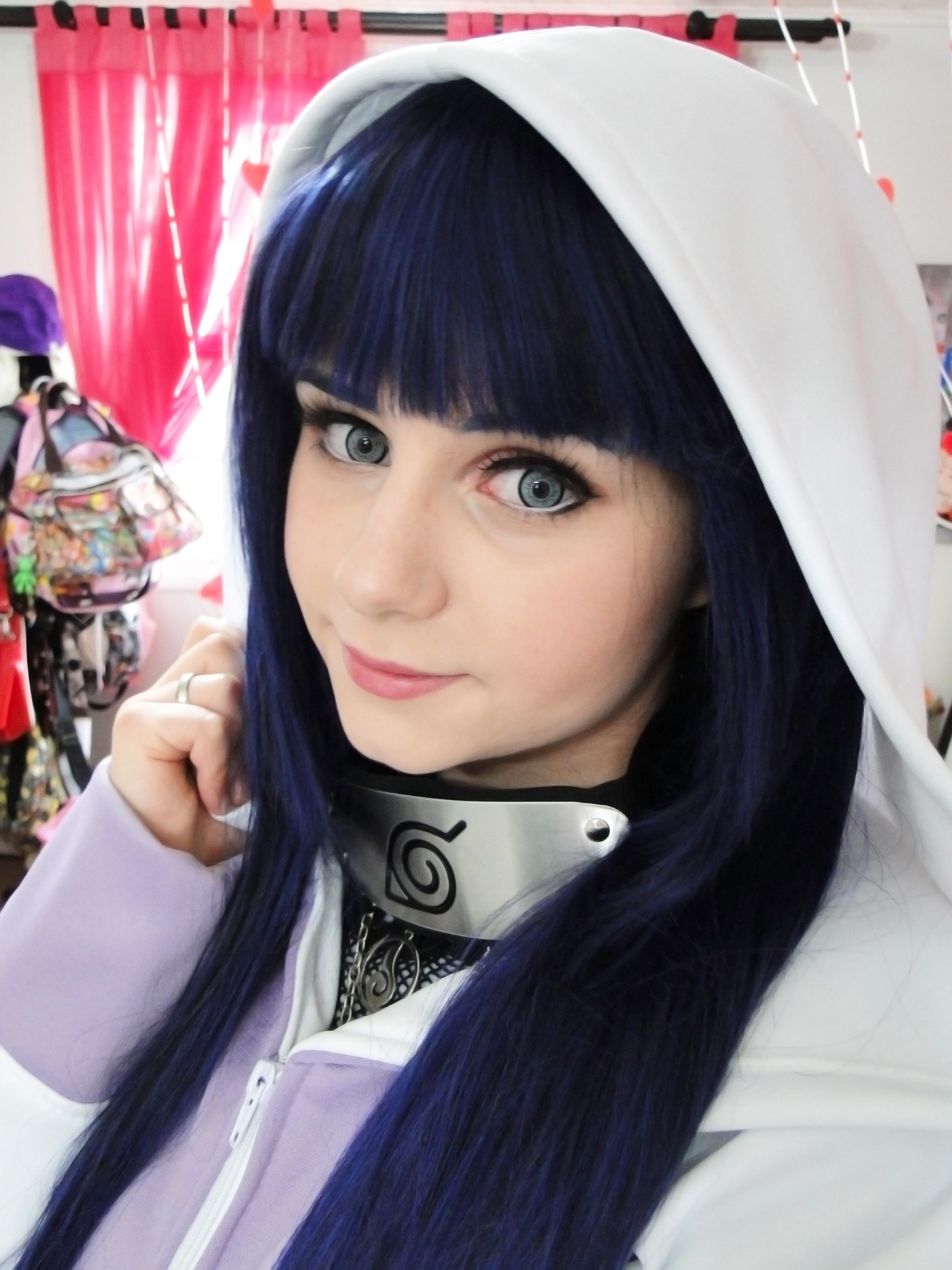 People 1400x1867 cosplay Hyuuga Hinata blue hair hoods Naruto Shippuden women dyed hair model makeup long hair