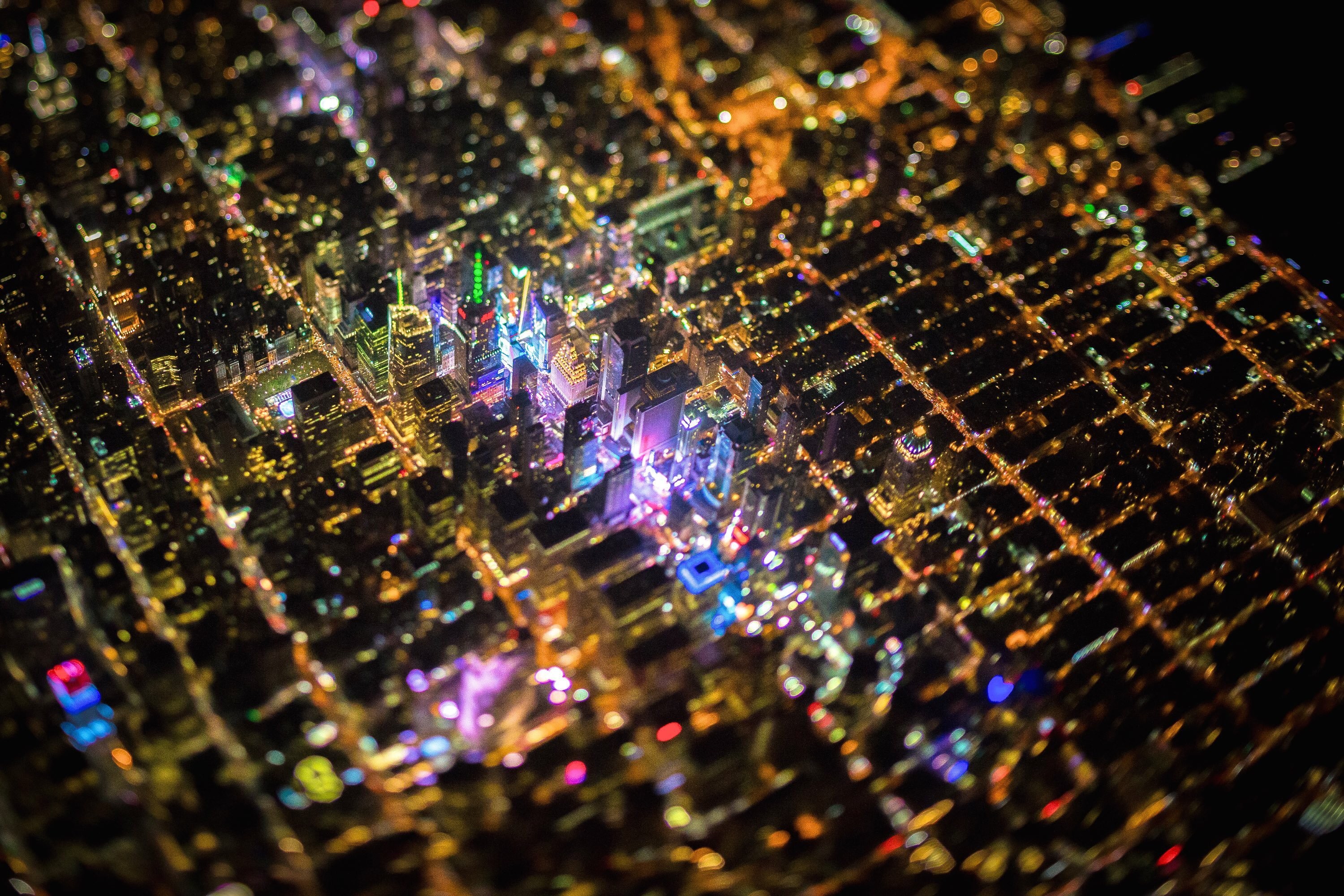 General 3000x2000 New York City tilt shift Times Square USA night city aerial view cityscape city lights digital art Vincent Laforet