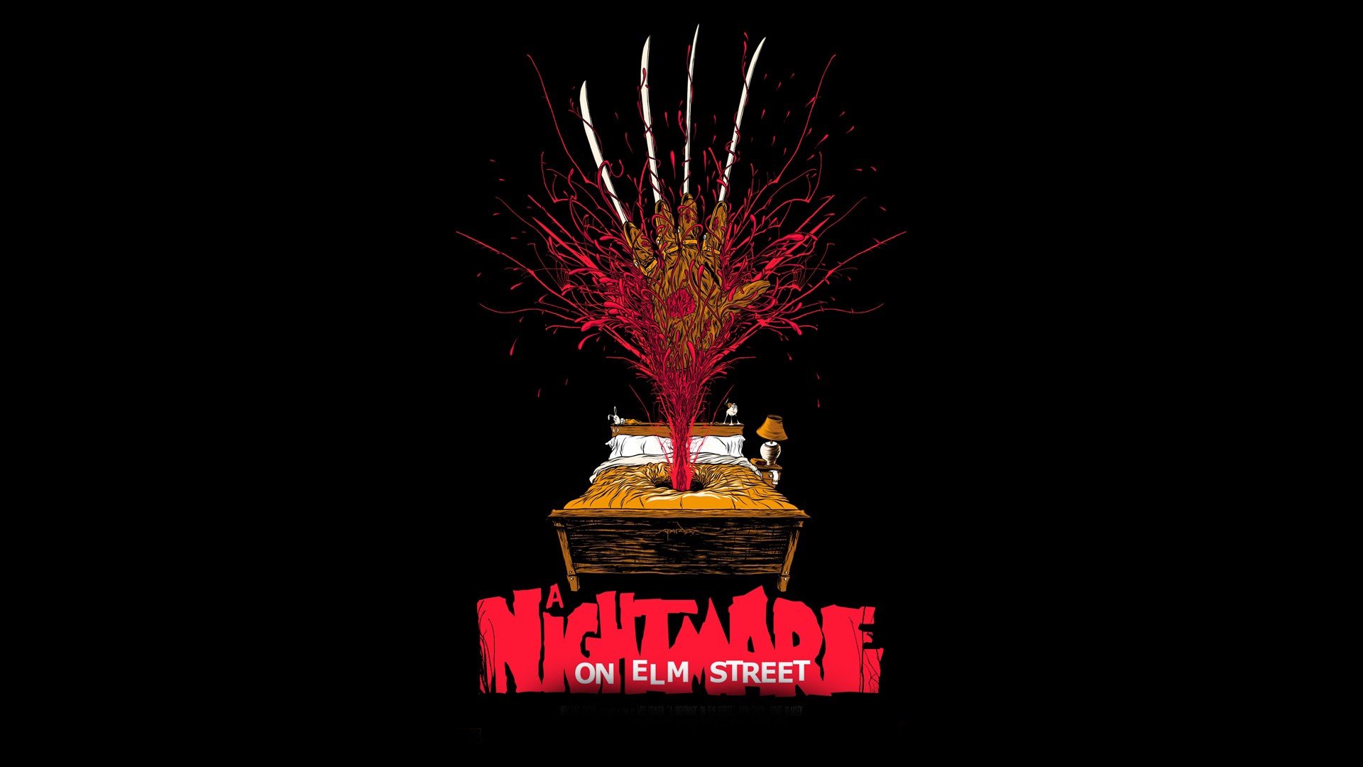 General 1920x1080 movies artwork A Nightmare on Elm Street 1984 (Year) blood gore horror simple background bed claws black background