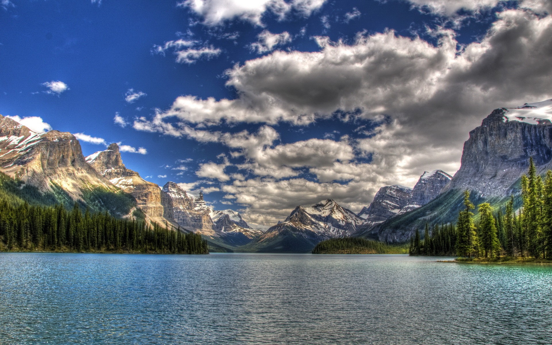 General 1920x1200 sky mountains sea forest clouds Jasper National Park Canada nature Maligne Lake