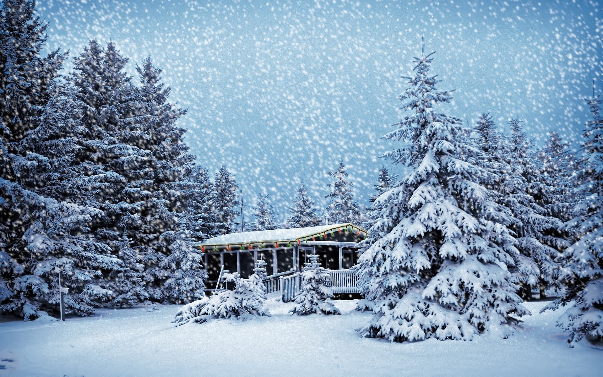General 1920x1200 winter cabin snowflakes HDR nature