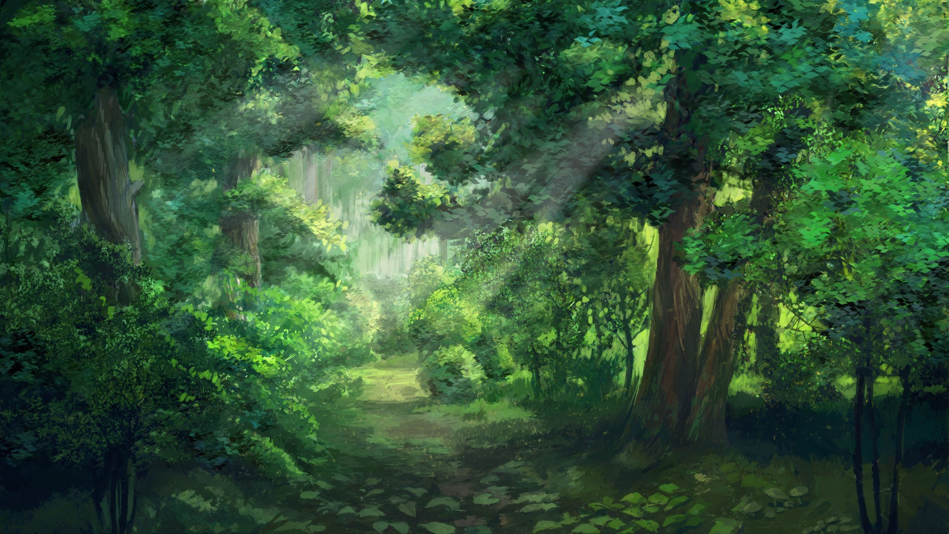 General 1920x1080 sunlight forest green Everlasting Summer (visual novel) sun rays trees artwork ArseniXC anime nature