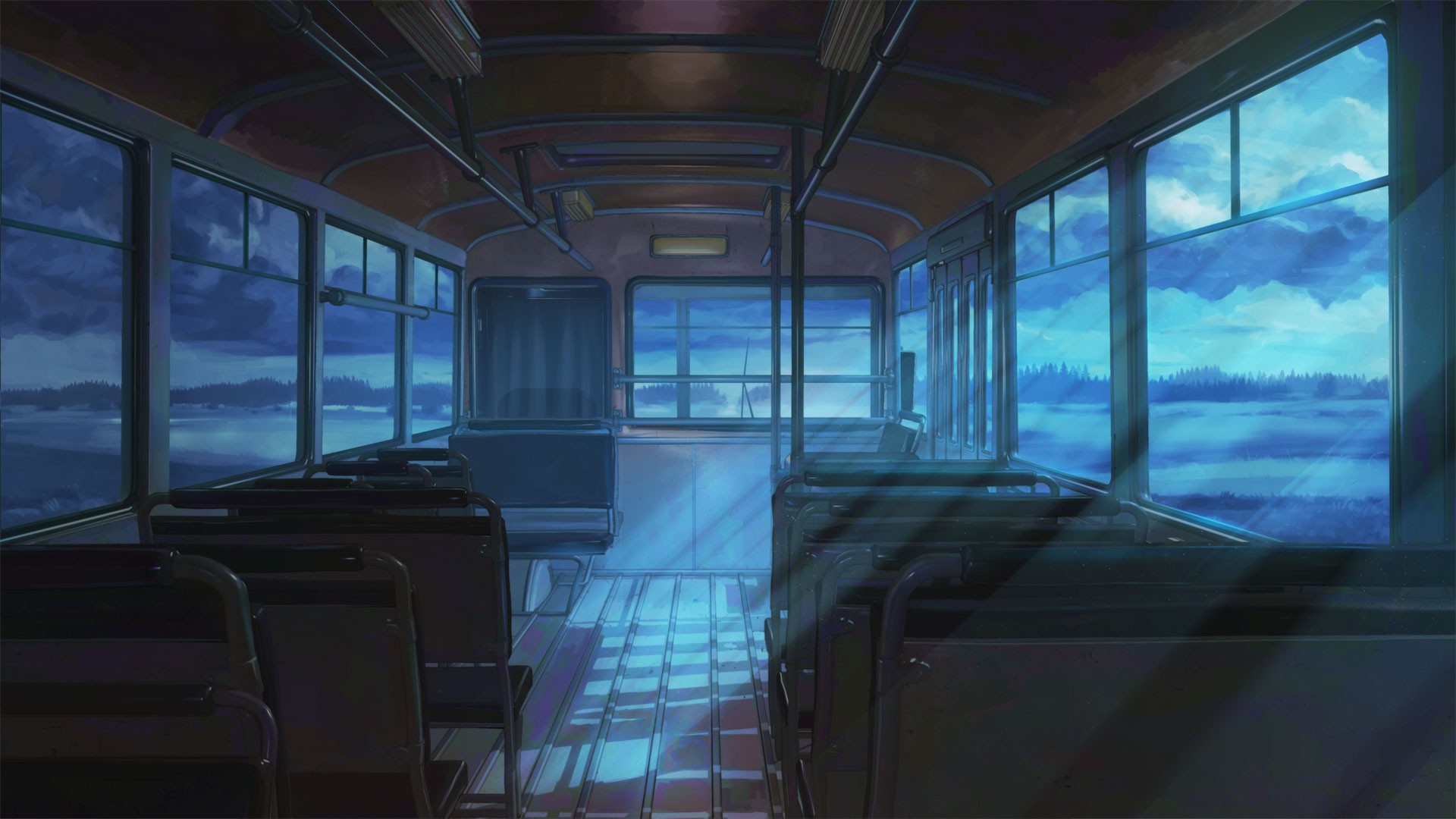 Anime 1920x1080 night clouds Everlasting Summer (visual novel) ArseniXC town buses vehicle