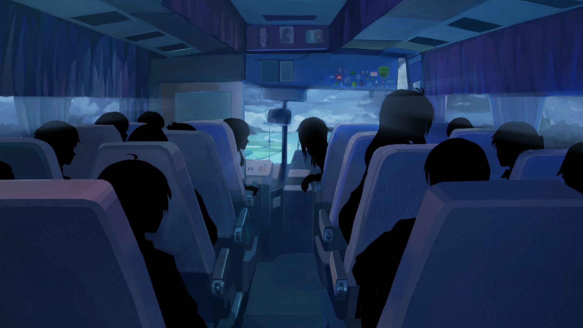 Anime 1920x1080 shadow buses clouds Everlasting Summer (visual novel) blue anime anime girls vehicle