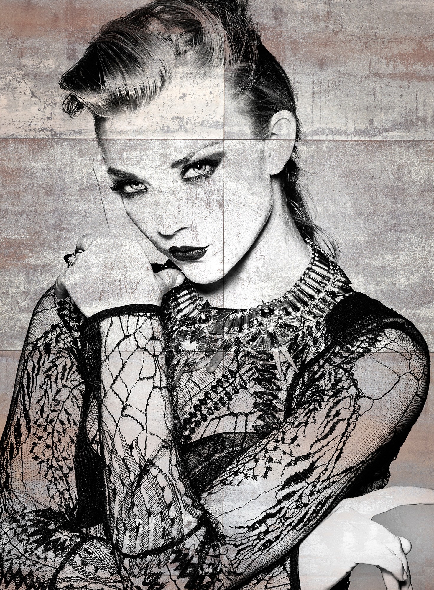 People 1472x2000 Natalie Dormer  women actress monochrome tiled lace top digital art looking at viewer celebrity
