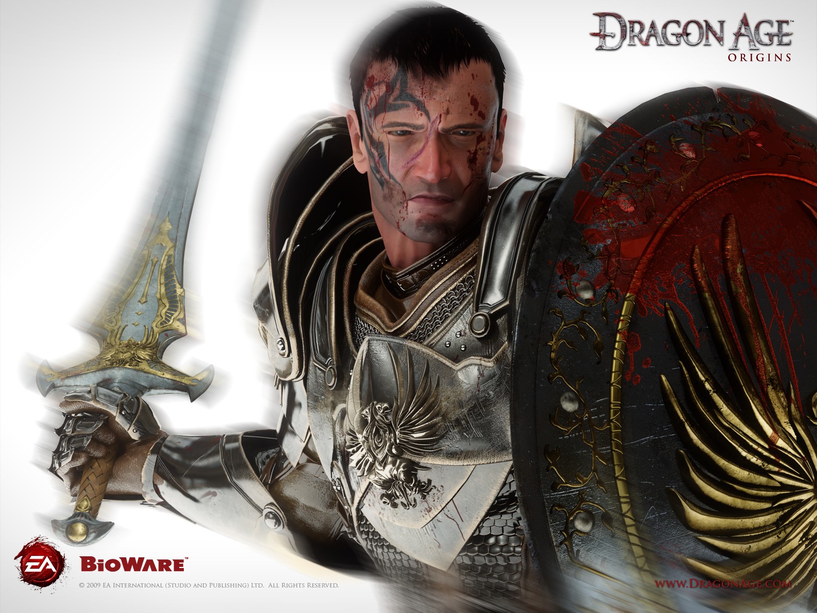 General 1600x1200 Dragon Age: Origins video games Bioware RPG PC gaming Electronic Arts sword shield armor video game men fantasy men simple background white background