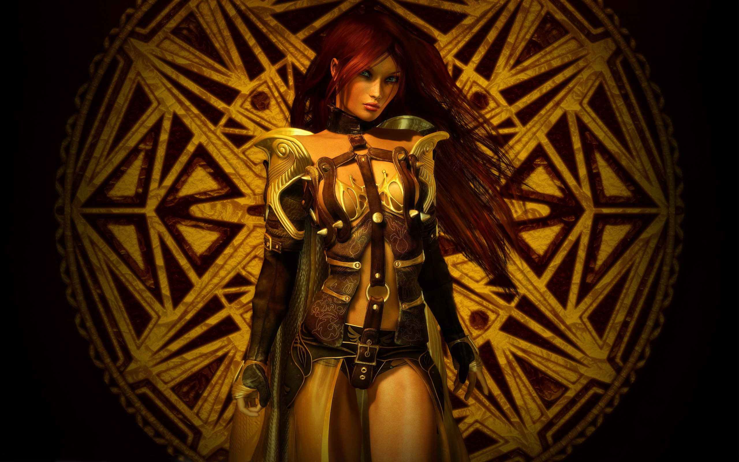 General 2560x1600 fantasy art fantasy girl redhead long hair women CGI digital art standing looking at viewer fantasy armor