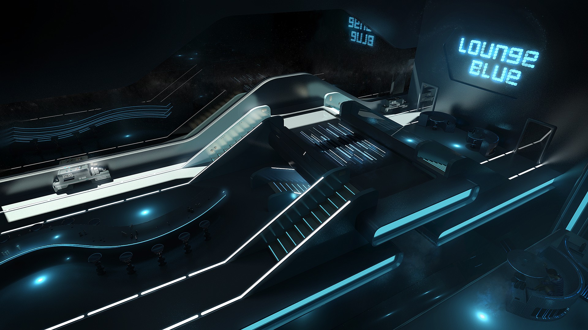 General 1920x1080 futuristic stairs space station blue science fiction digital art CGI DeviantArt
