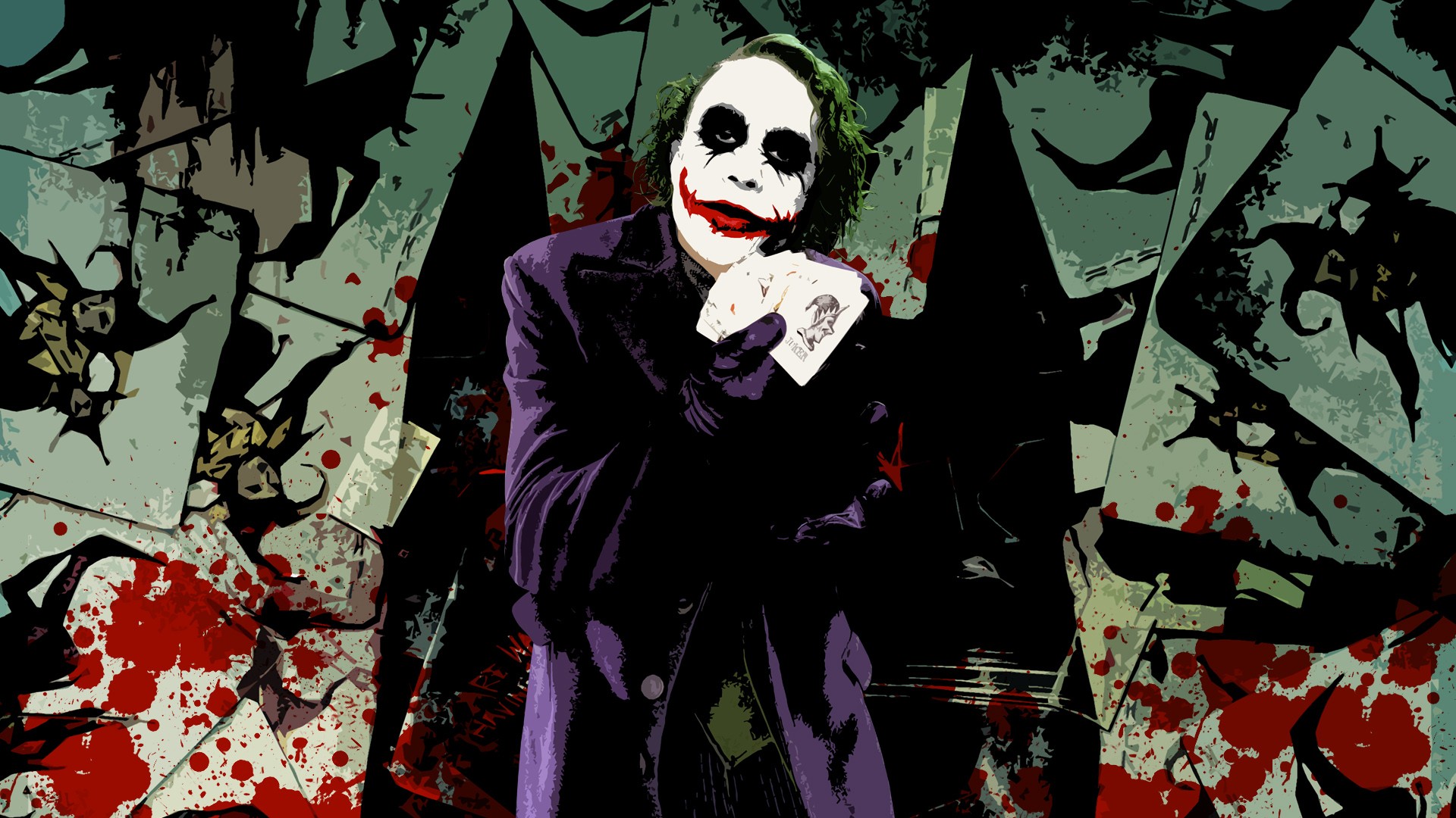 General 1920x1080 movies Batman The Dark Knight Joker MessenjahMatt cards paint splatter villains Heath Ledger deceased actor DC Comics Christopher Nolan