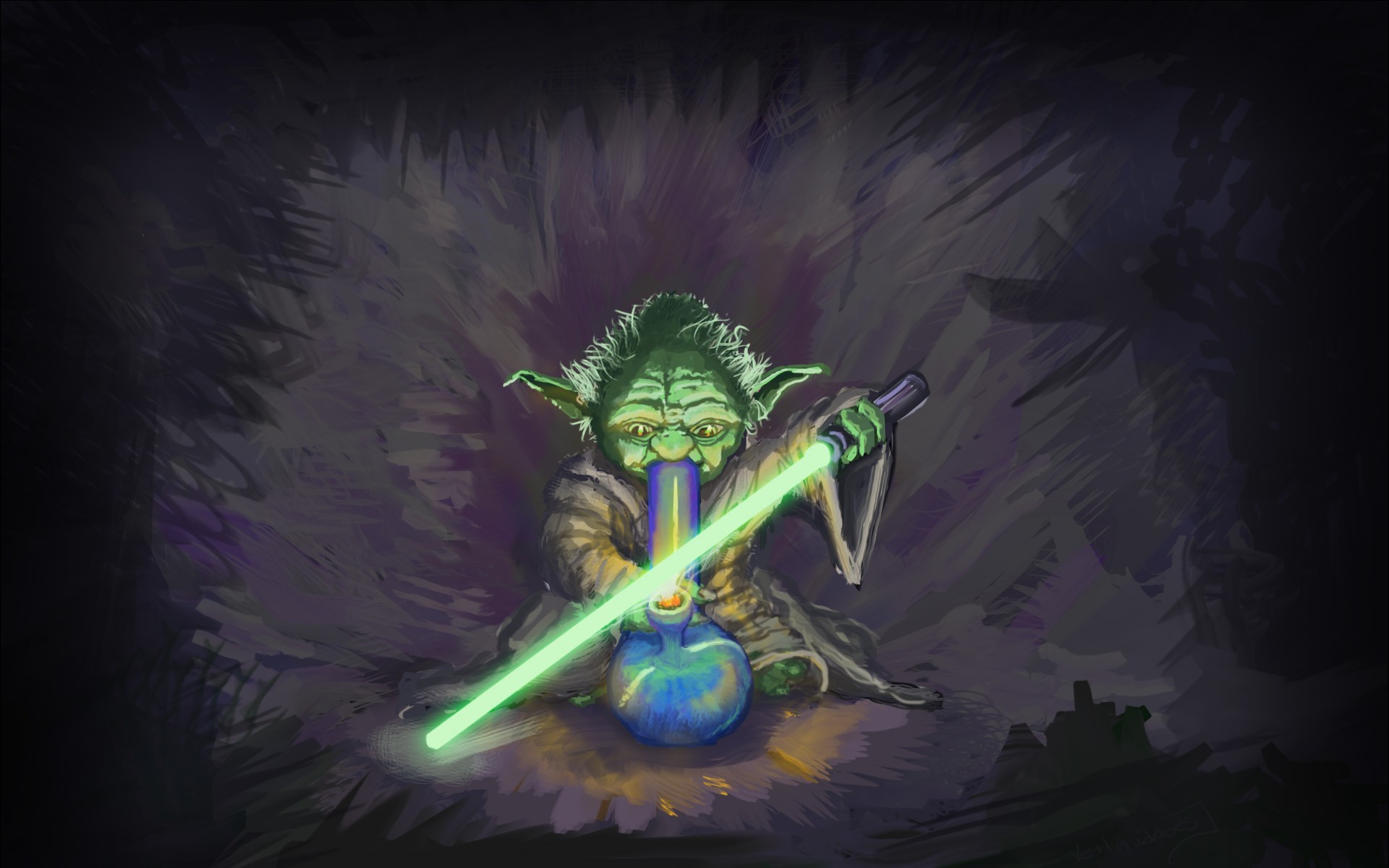 General 1920x1200 cannabis Yoda bong drugs Jedi Star Wars science fiction artwork lightsaber