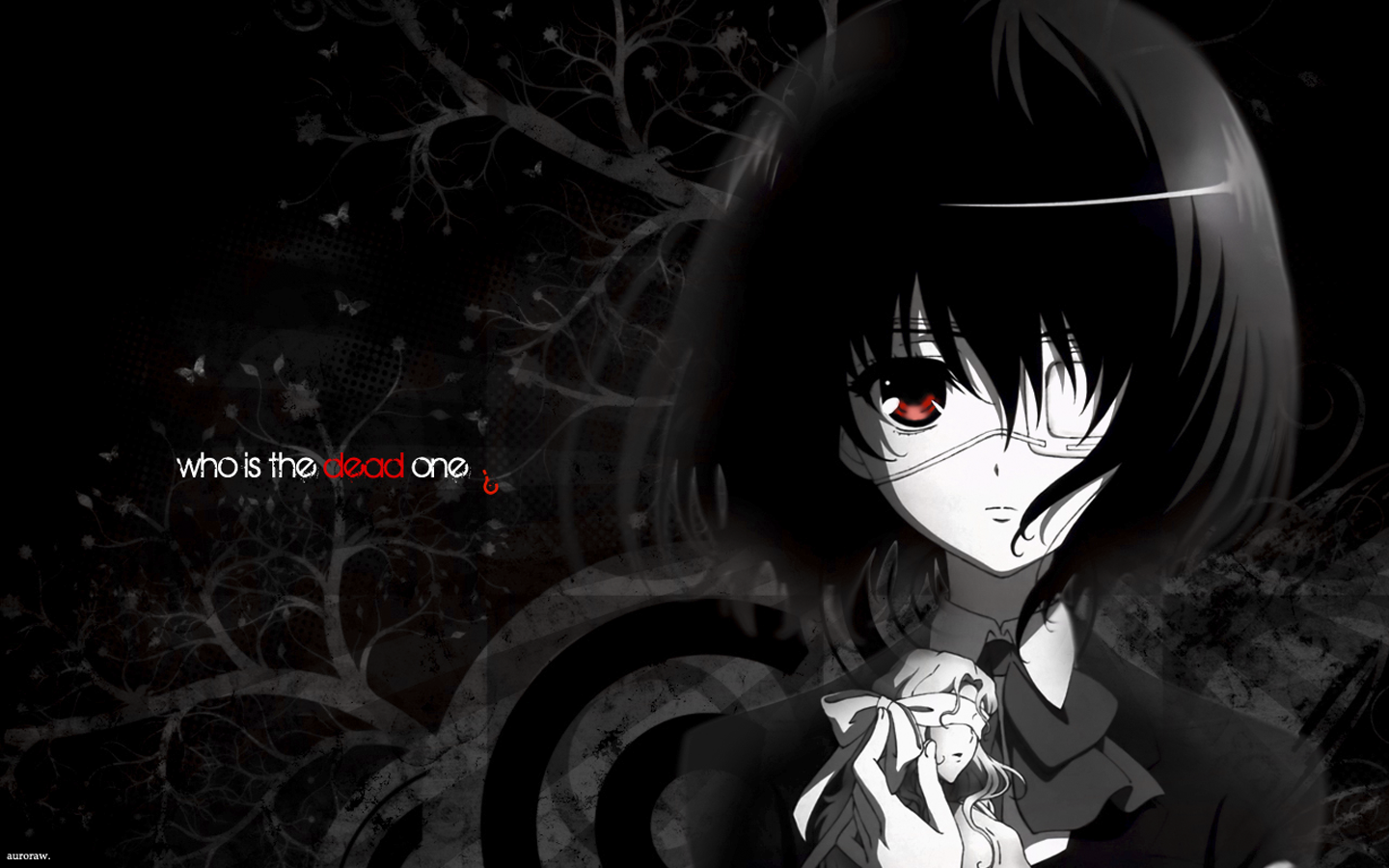 Anime 1440x900 Another Misaki Mei anime girls anime eyepatches red eyes selective coloring