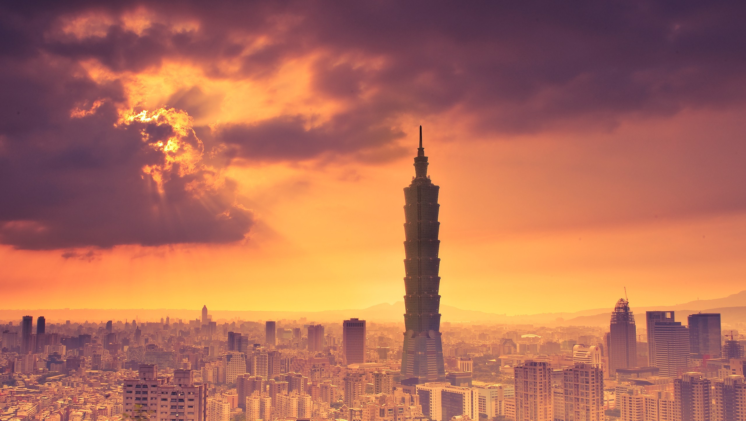 General 2560x1444 Taipei 101 cityscape clouds sunlight tower orange Taipei