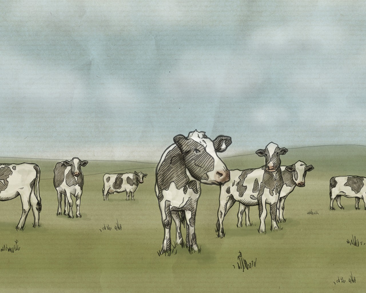 General 1280x1024 cow animals mammals field artwork