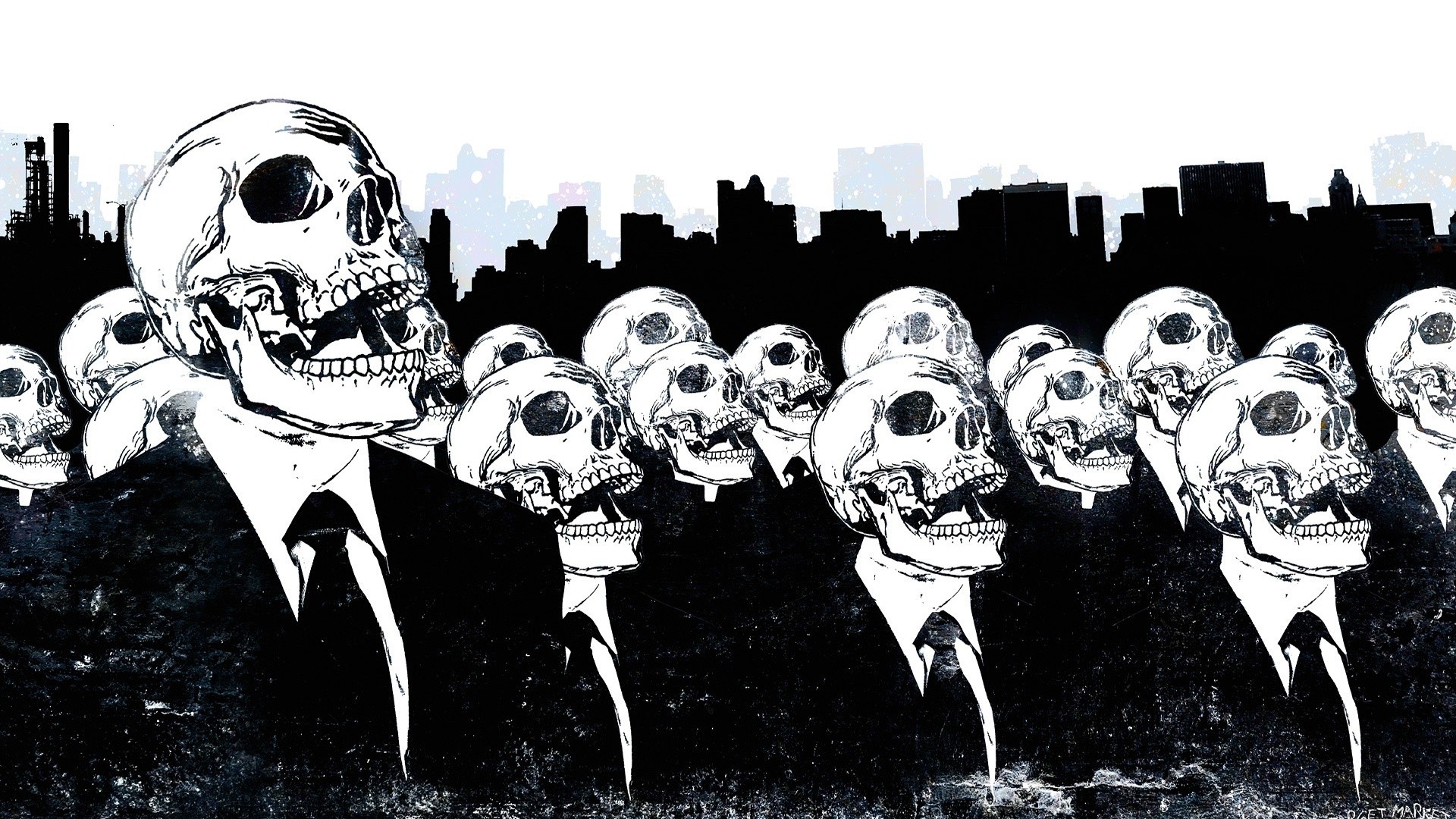 General 1920x1080 skull Alex Cherry suits artwork monochrome skyline tie grunge DeviantArt