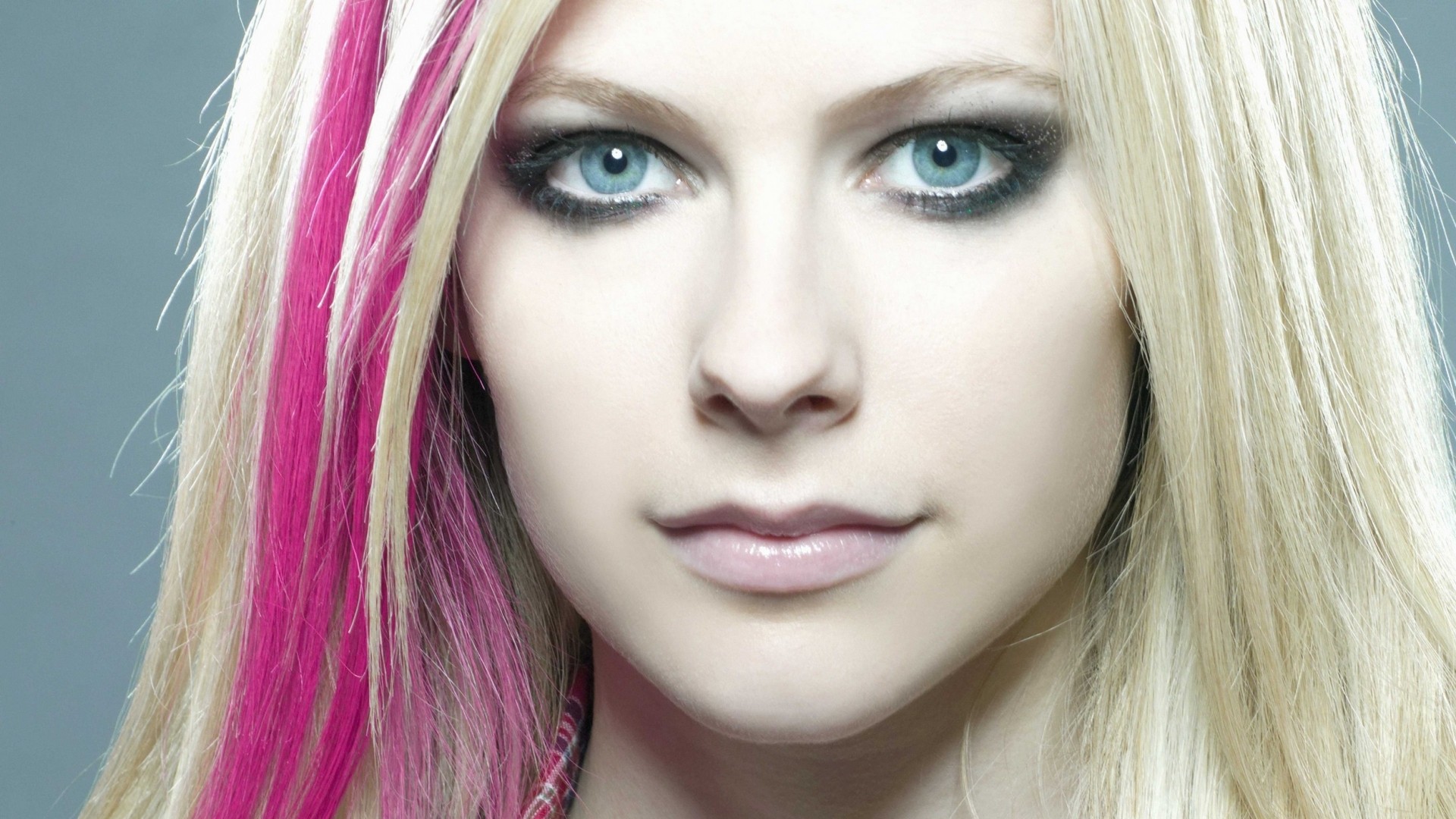 People 1920x1080 Avril Lavigne face makeup women blonde portrait singer celebrity closeup blue eyes looking at viewer simple background