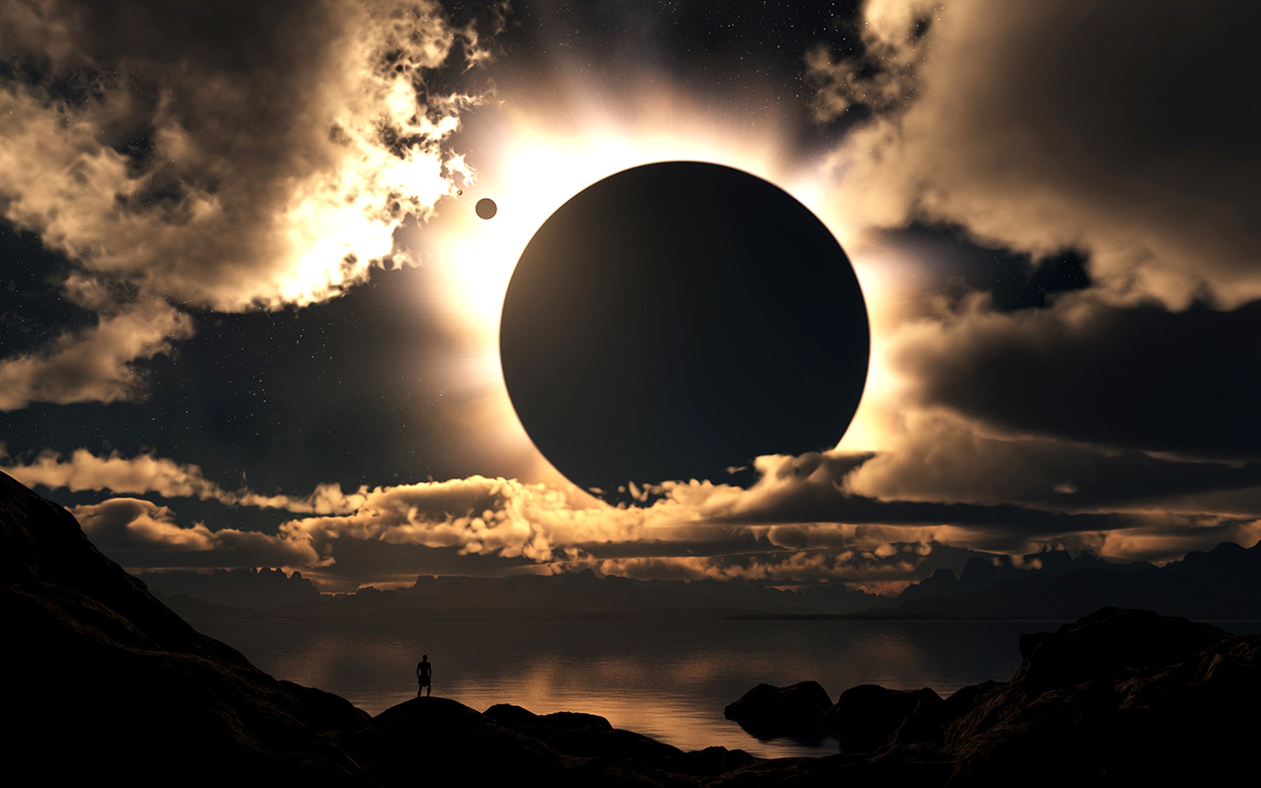 General 2560x1600 digital art sky clouds planet sea eclipse 