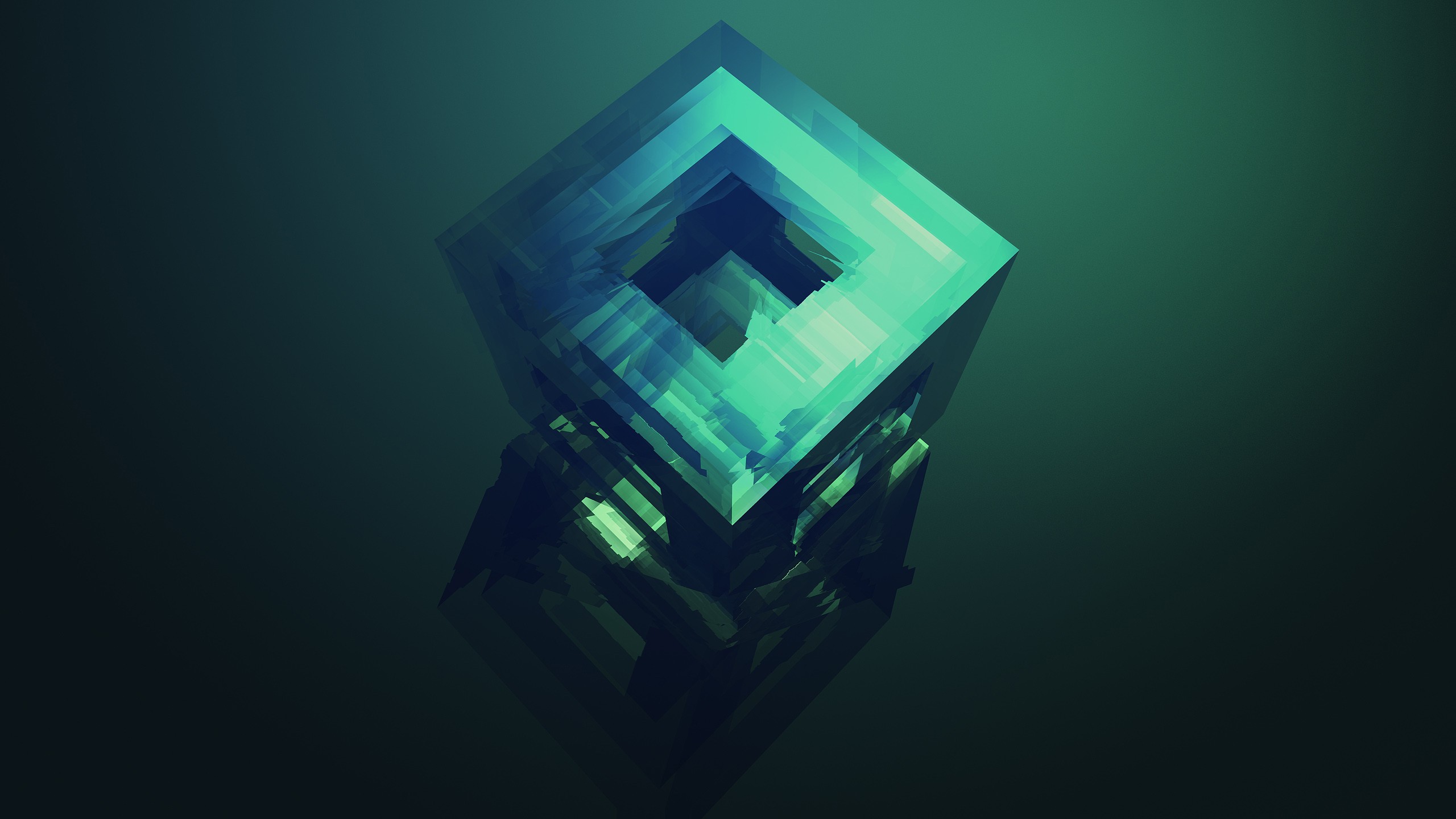 General 2560x1440 artwork colorful Justin Maller facets gradient minimalism cube simple background digital art abstract 3D Blocks 3D Abstract CGI turquoise