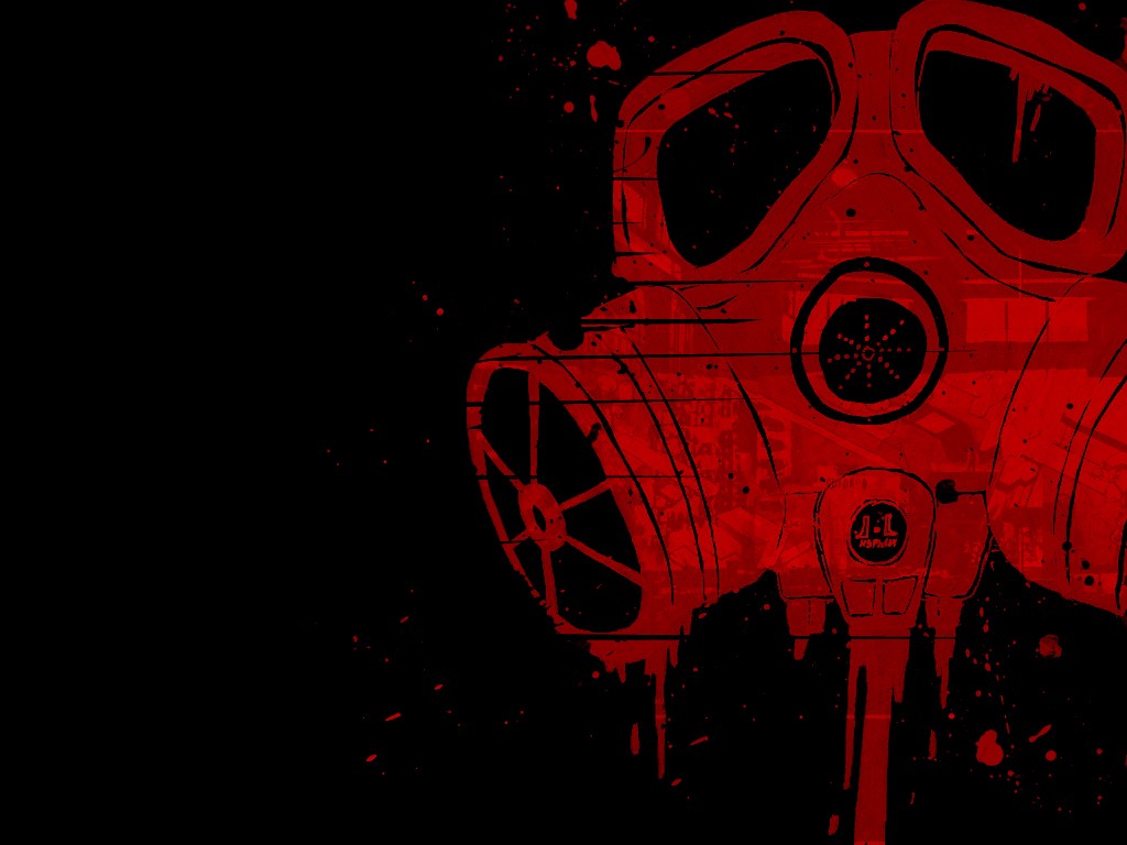 General 1024x768 gas masks red artwork simple background black background