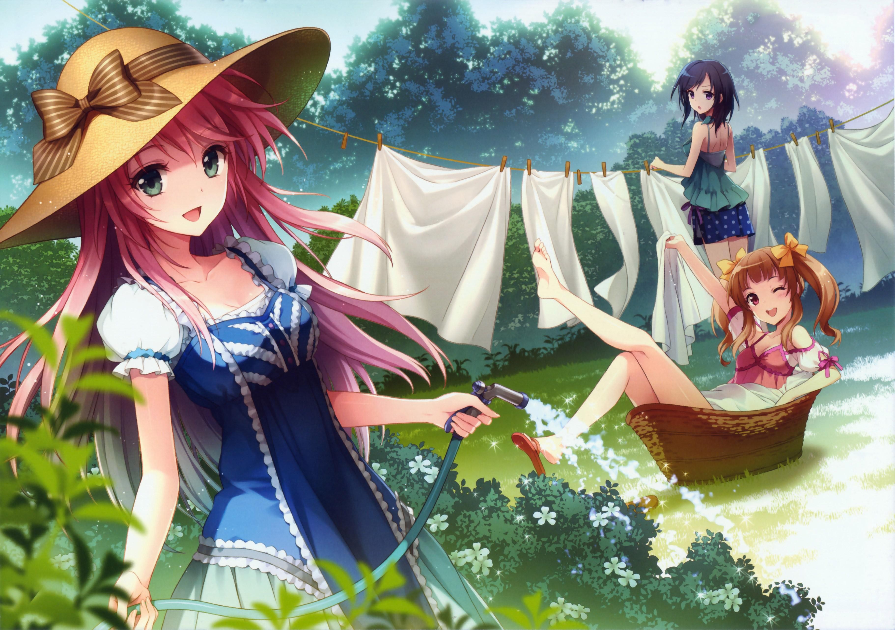 Anime 3644x2566 hat anime laundry women with hats anime girls